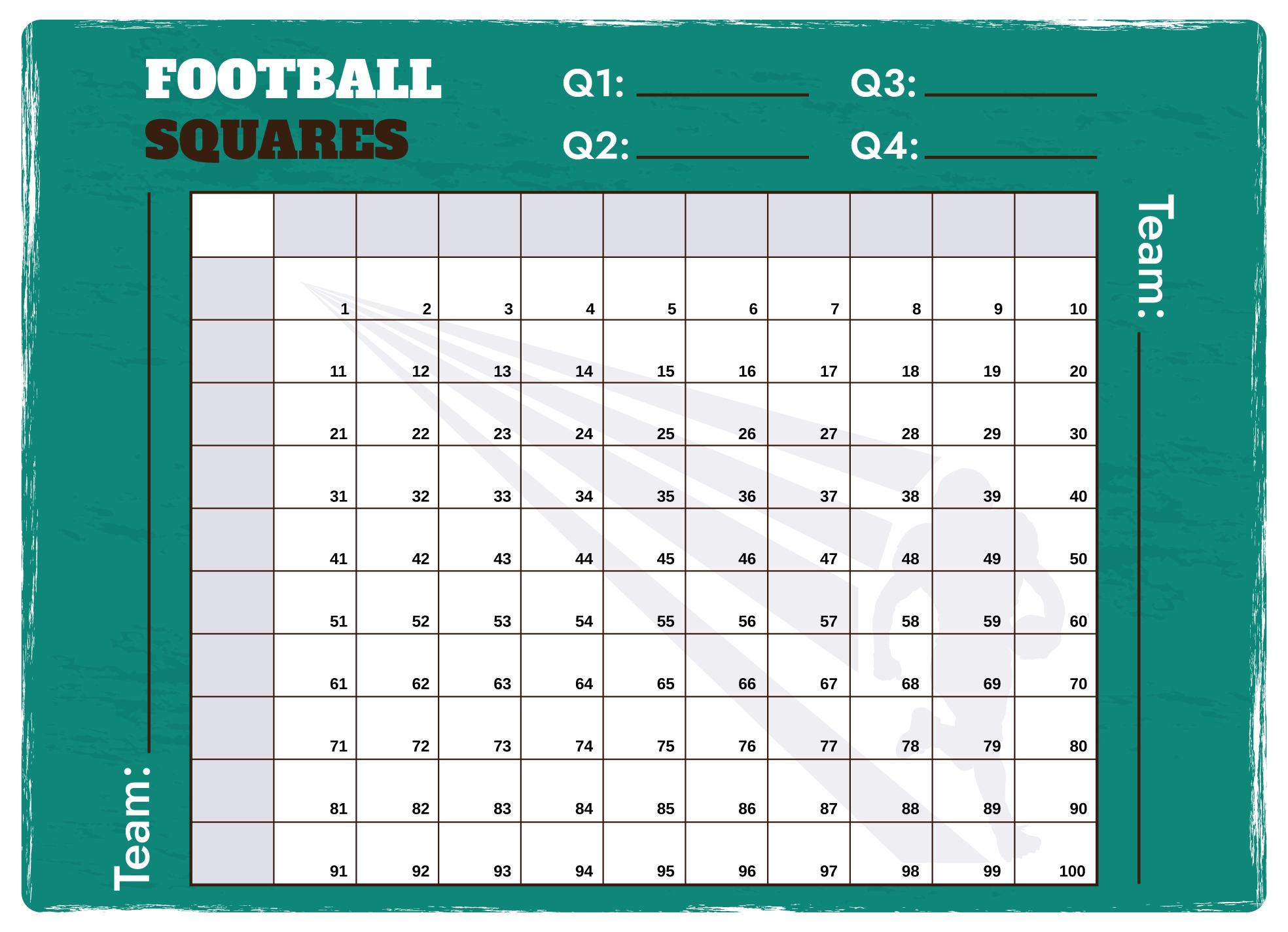 Printable Football Squares Template Excel
