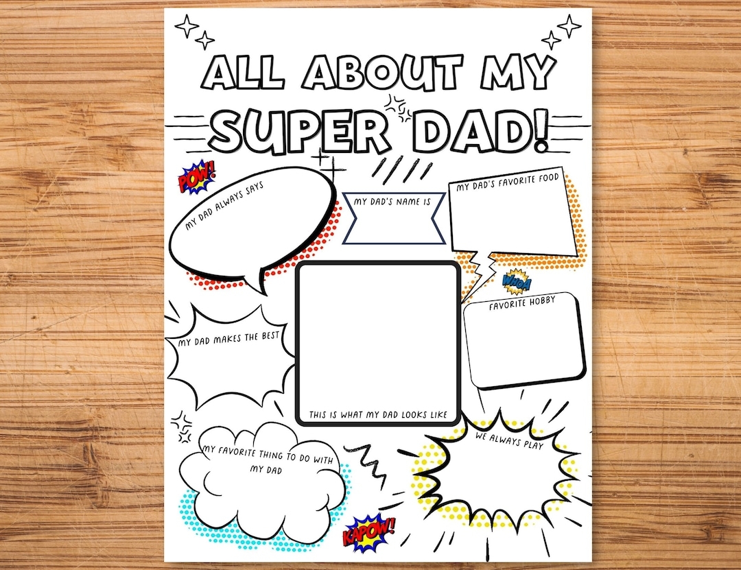 Super Dad Father s Day Printable Comic Book Fathers Day About My Dad Fathers Day Gift Custom Fathers Day birthday Etsy