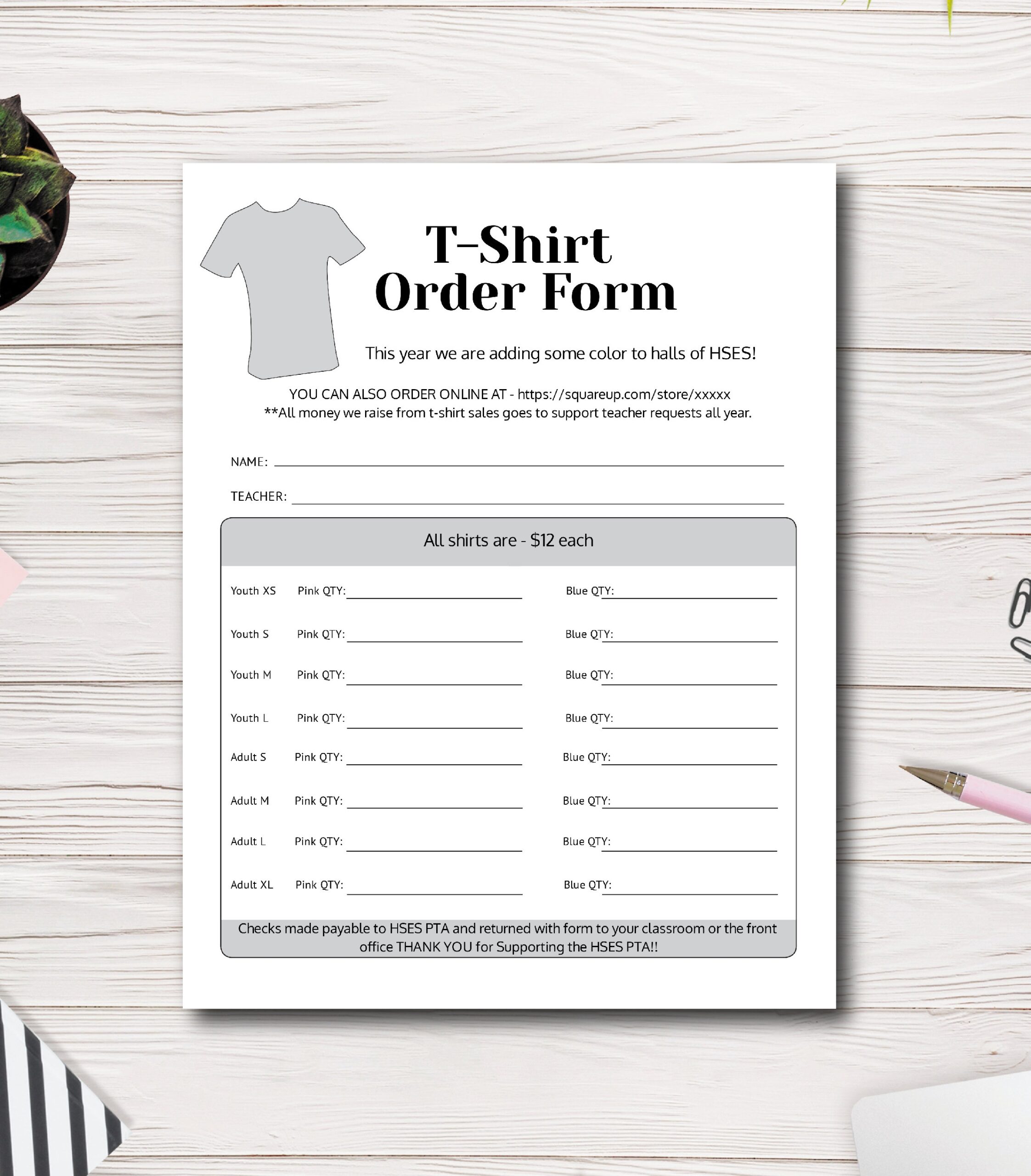 T shirt Order Form Template PTA PTSA PTO Church Fundraiser Flyer Template Printable File Edit Yourself Easy To Use Template Etsy