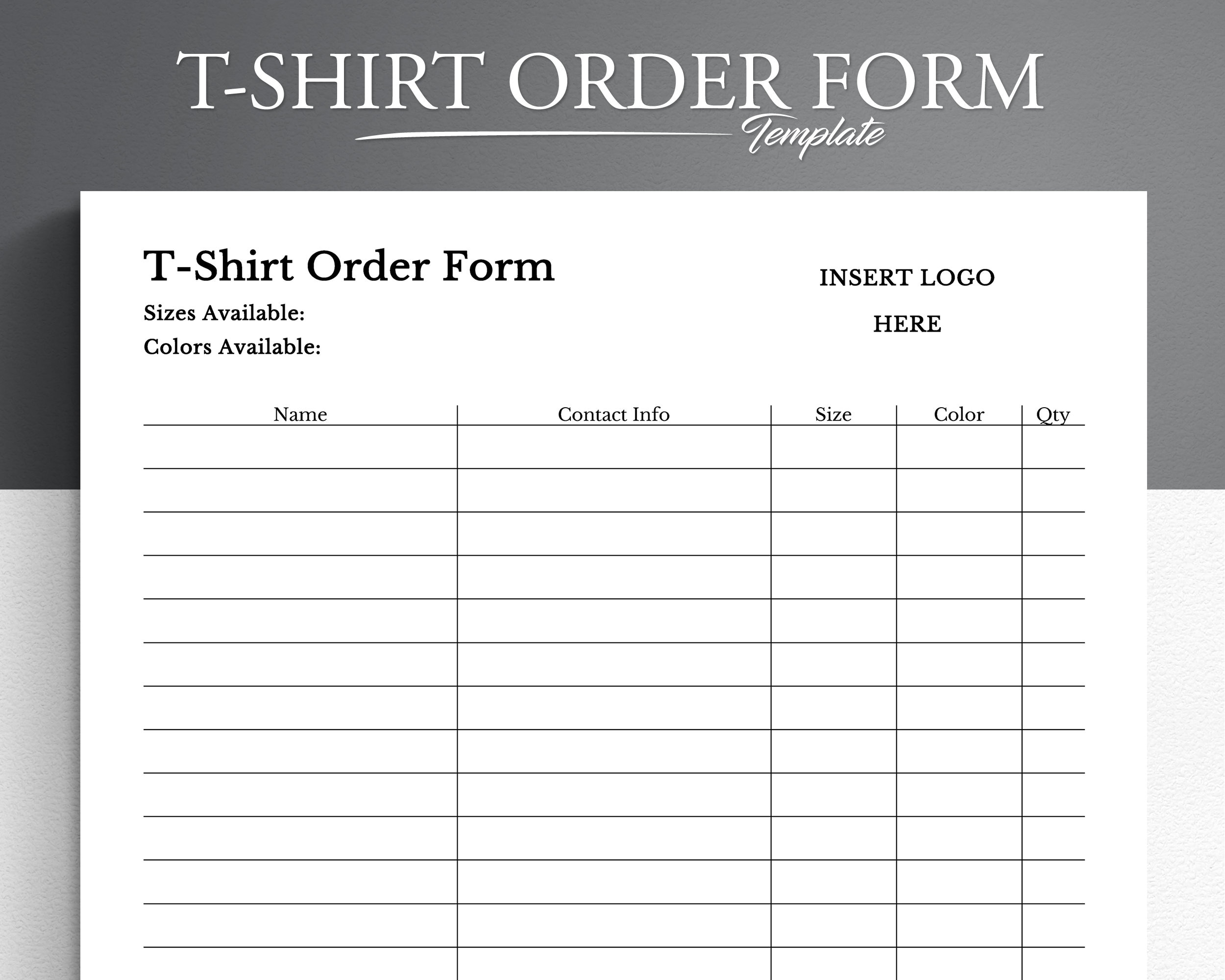 T shirt Order Template Google Docs microsoft Word T shirt Order Form Etsy