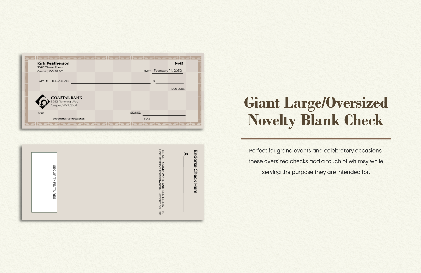 Printable Back Of Check Template