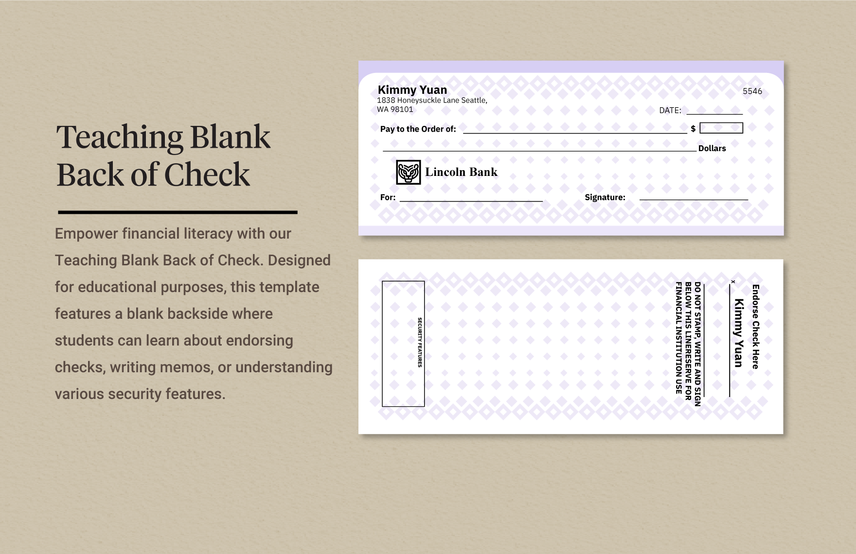 Teaching Blank Back Of Check In Illustrator Word PSD Download Template 