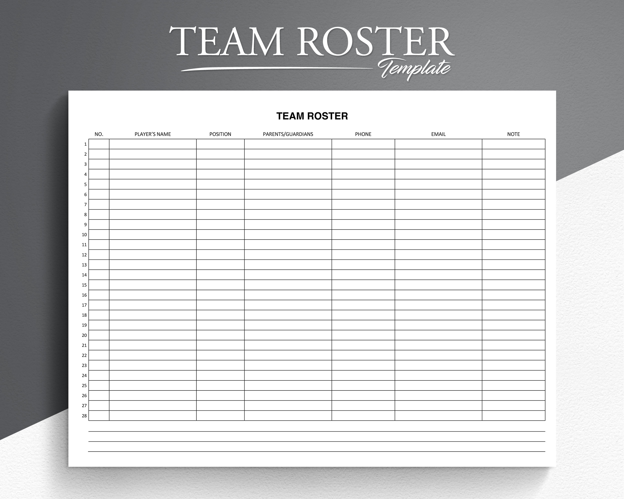 Team Roster Google Docs word adobe PDF Sports Roster Printable Soccer Team Roster Softball Roster Football Roster Etsy