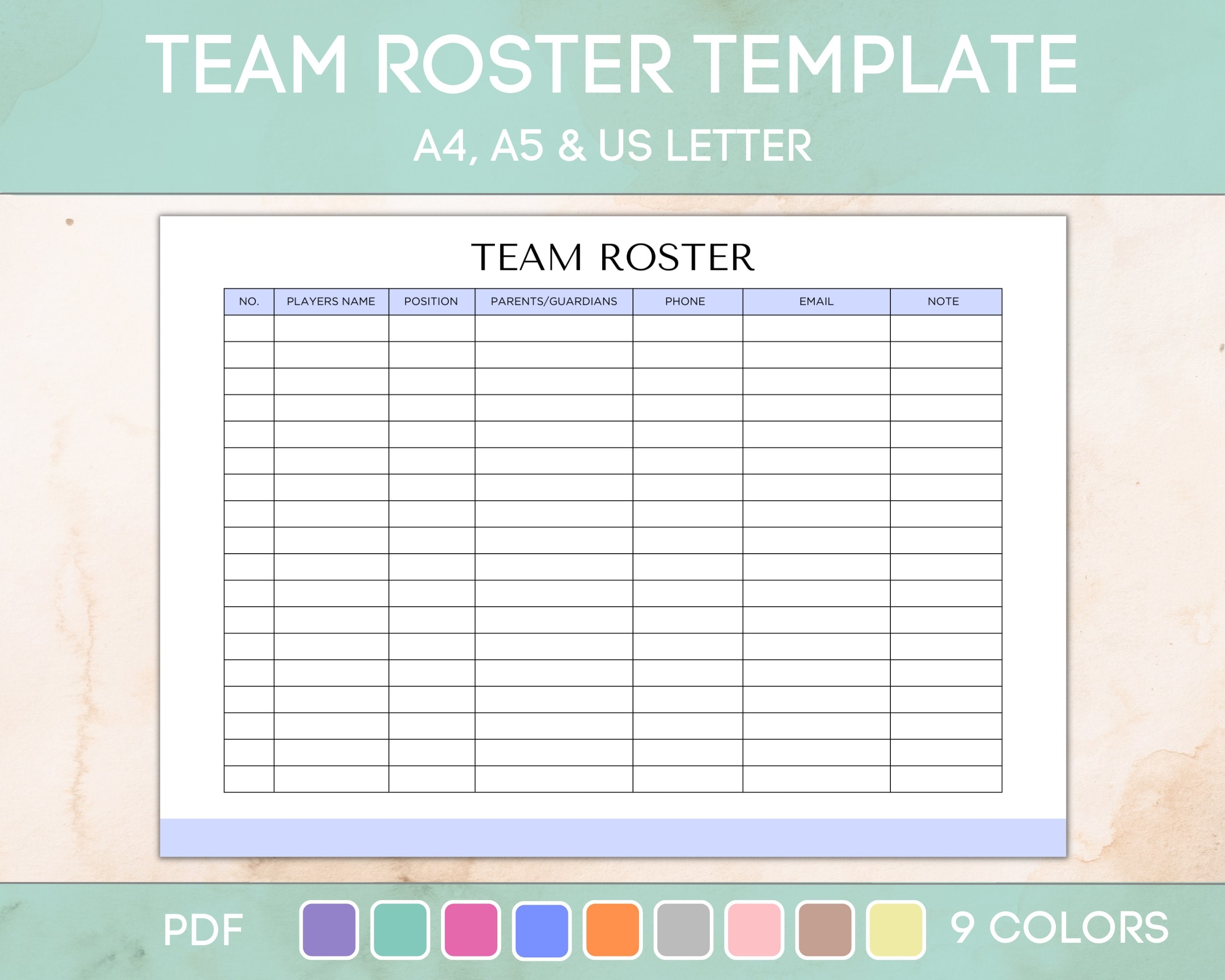 Team Roster Printable Editable Sports Roster Printable Soccer Team Roster Softball Roster Football Roster PDF Instant Download Etsy