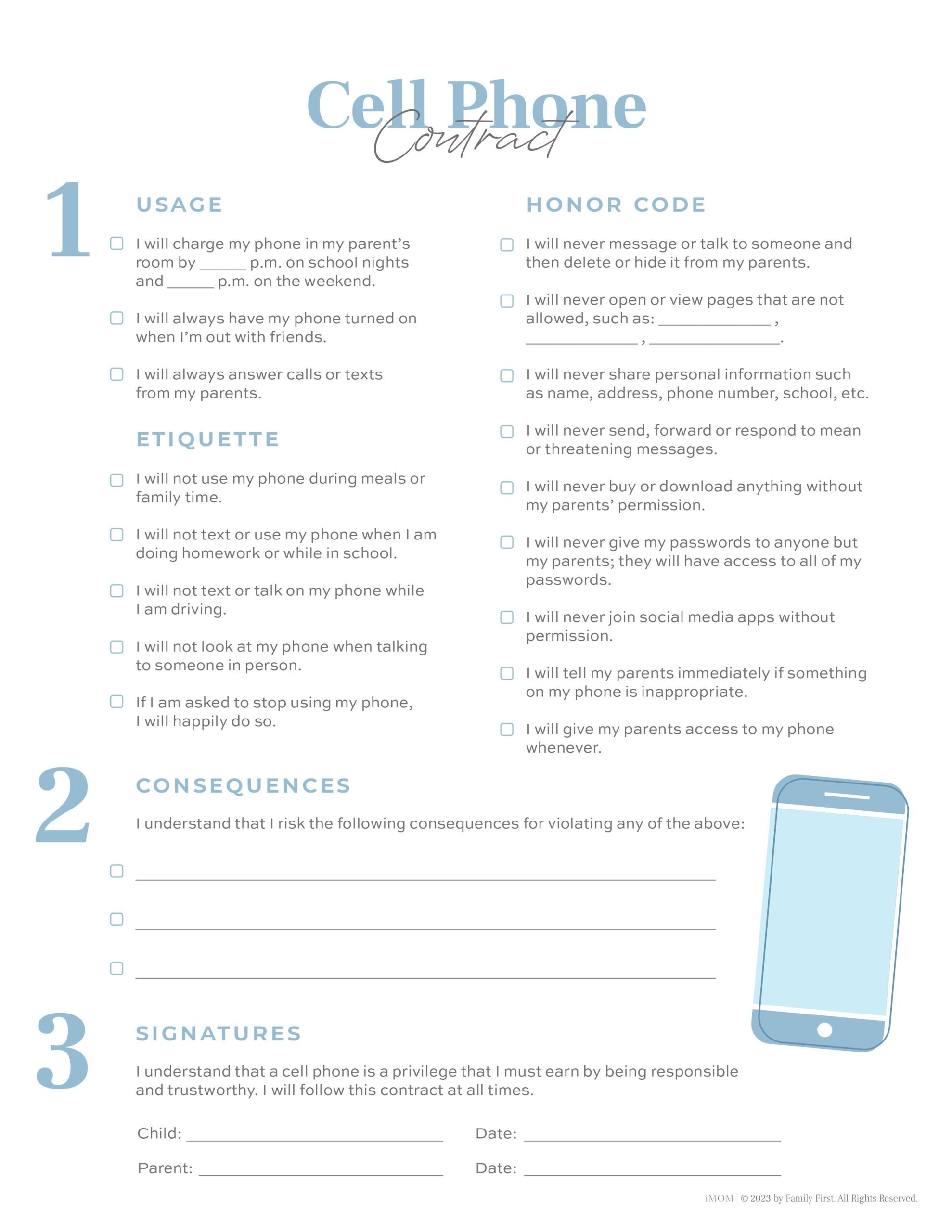 Teen Cell Phone Contract IMOM