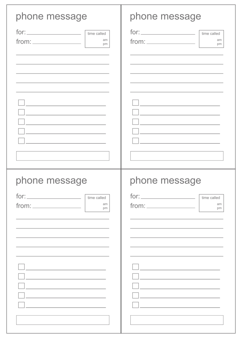 Printable Telephone Message Template For The Receptionist To Use