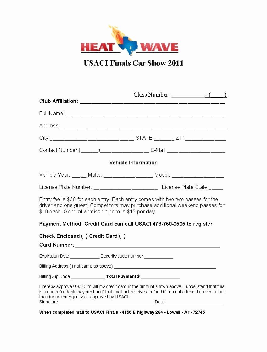 Printable Car Show Registration Form Template