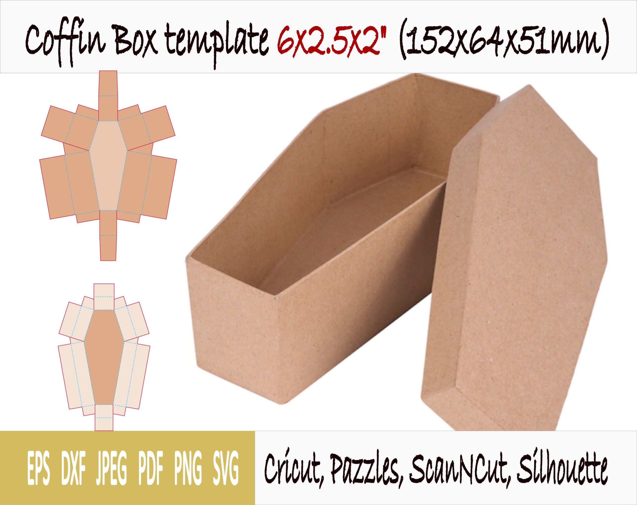 Template Of Box Of Coffin 6x2 5x2 Etsy