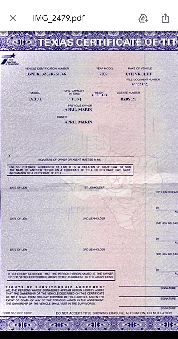Texas Car Title Template