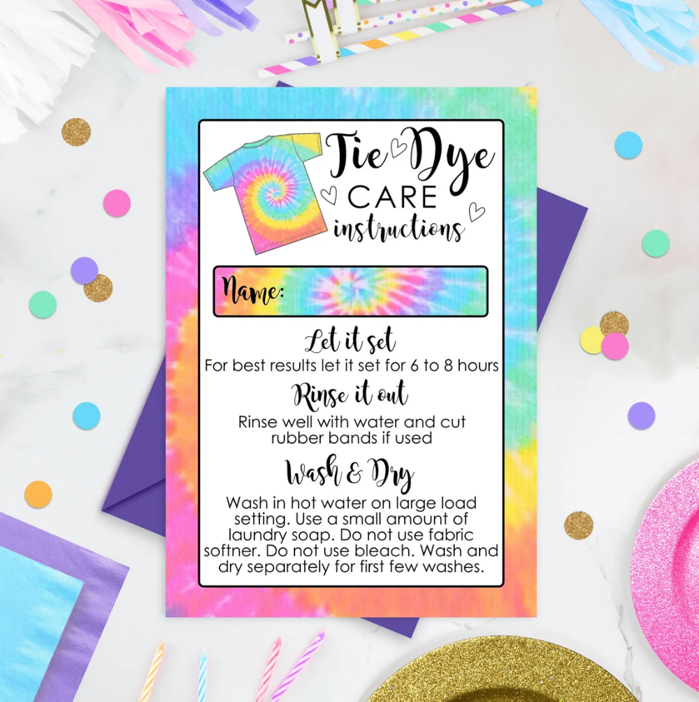 Tie Dye Care Instructions Instant Download Tie Dye Instructions Card Editable Tie Dye Card Printable Tie Dye Washing Instructions Rainbow Etsy Tie Dye Birthday Party Tie Dye Birthday Tie Dye Instructions