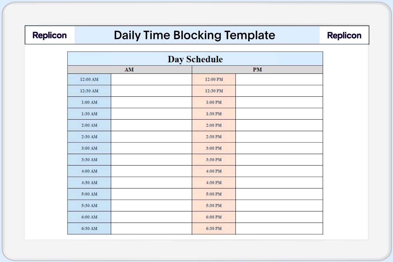 Printable Time Blocking Template