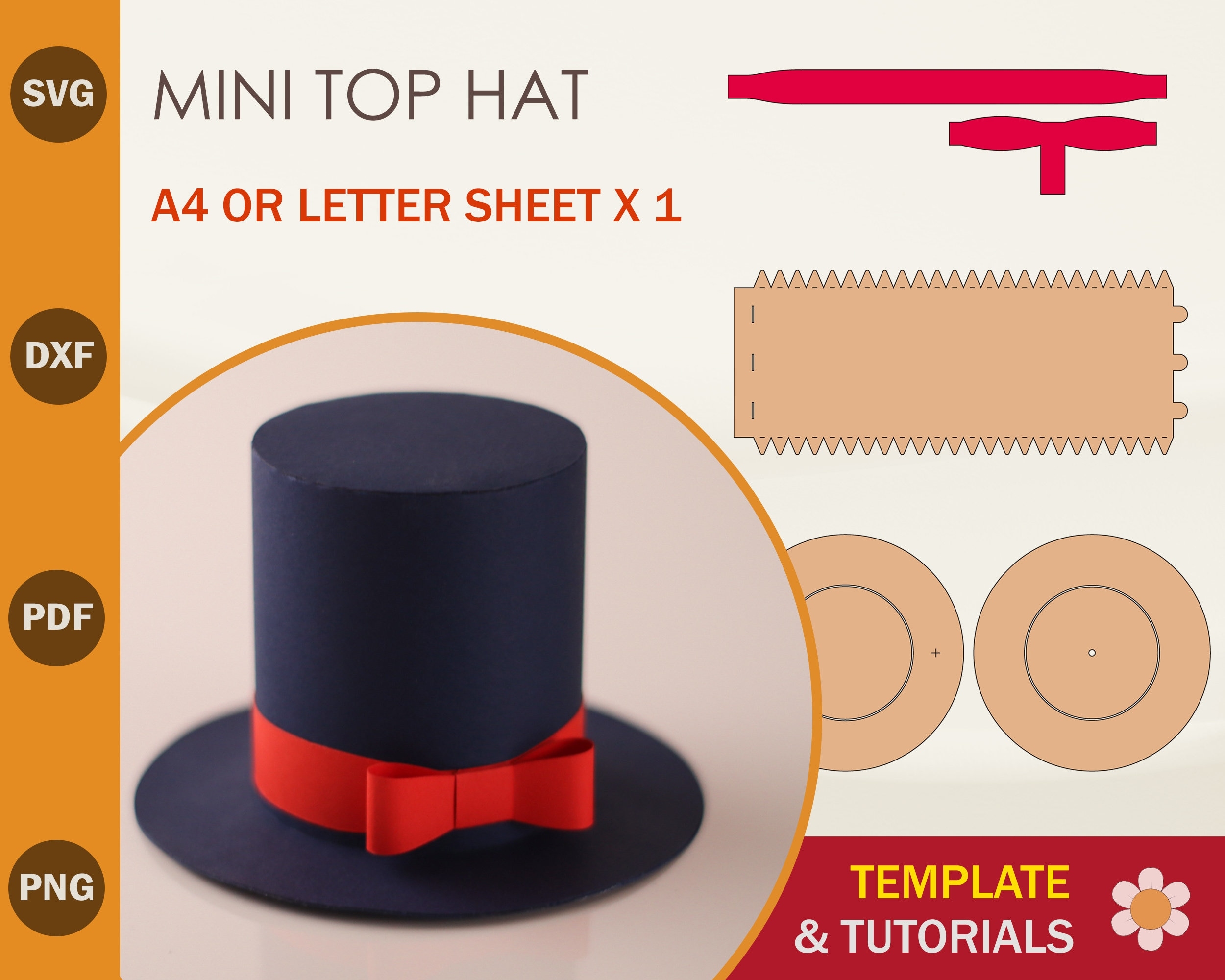 Top Hat SVG Template Paper Hat Template Cylinder Hat Template Cricut Cut Files Sihouette Cut Files Etsy