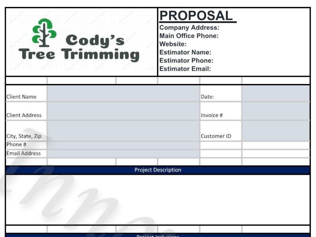 Printable Tree Service Estimate Template