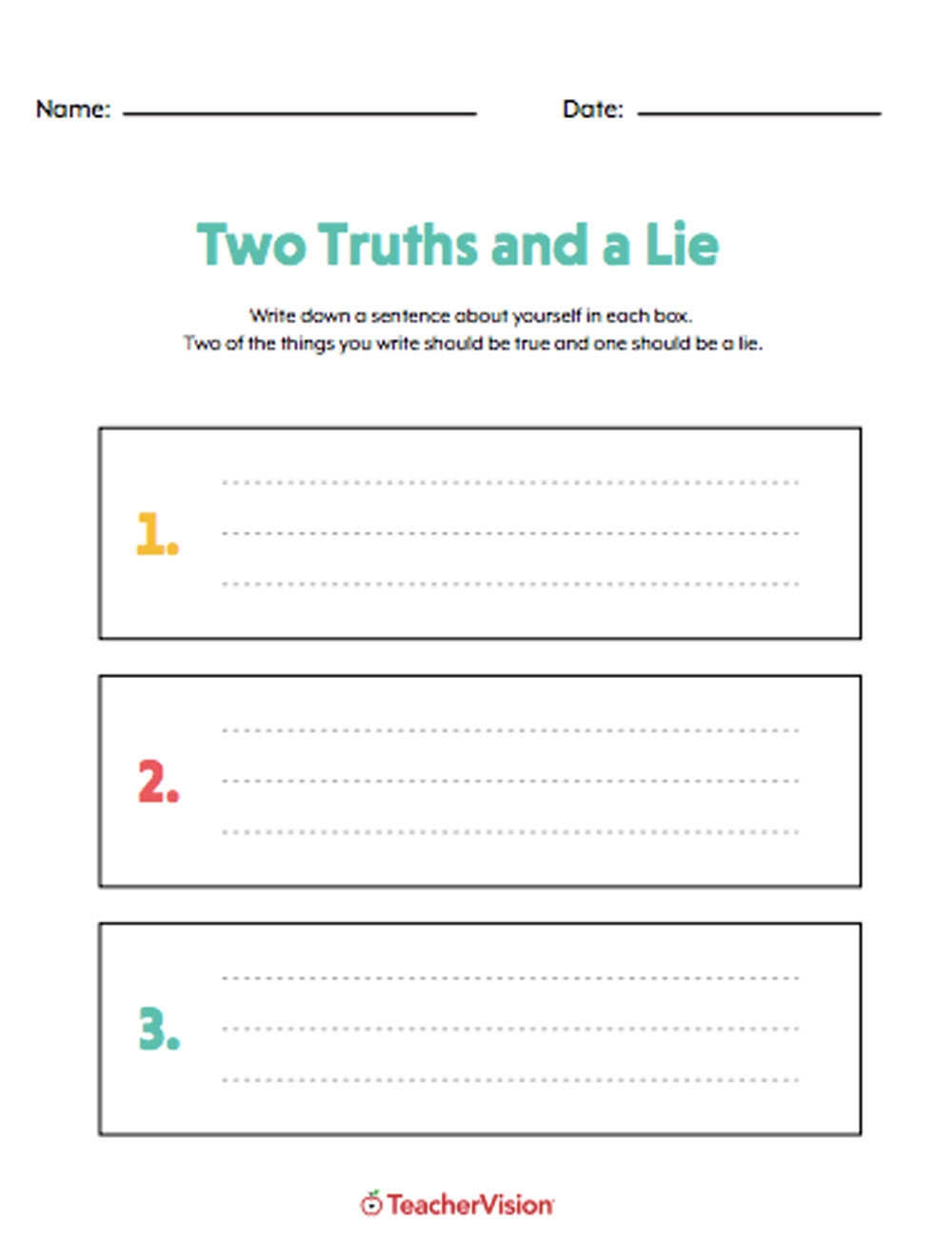 Printable Template Two Truths And A Lie Worksheet