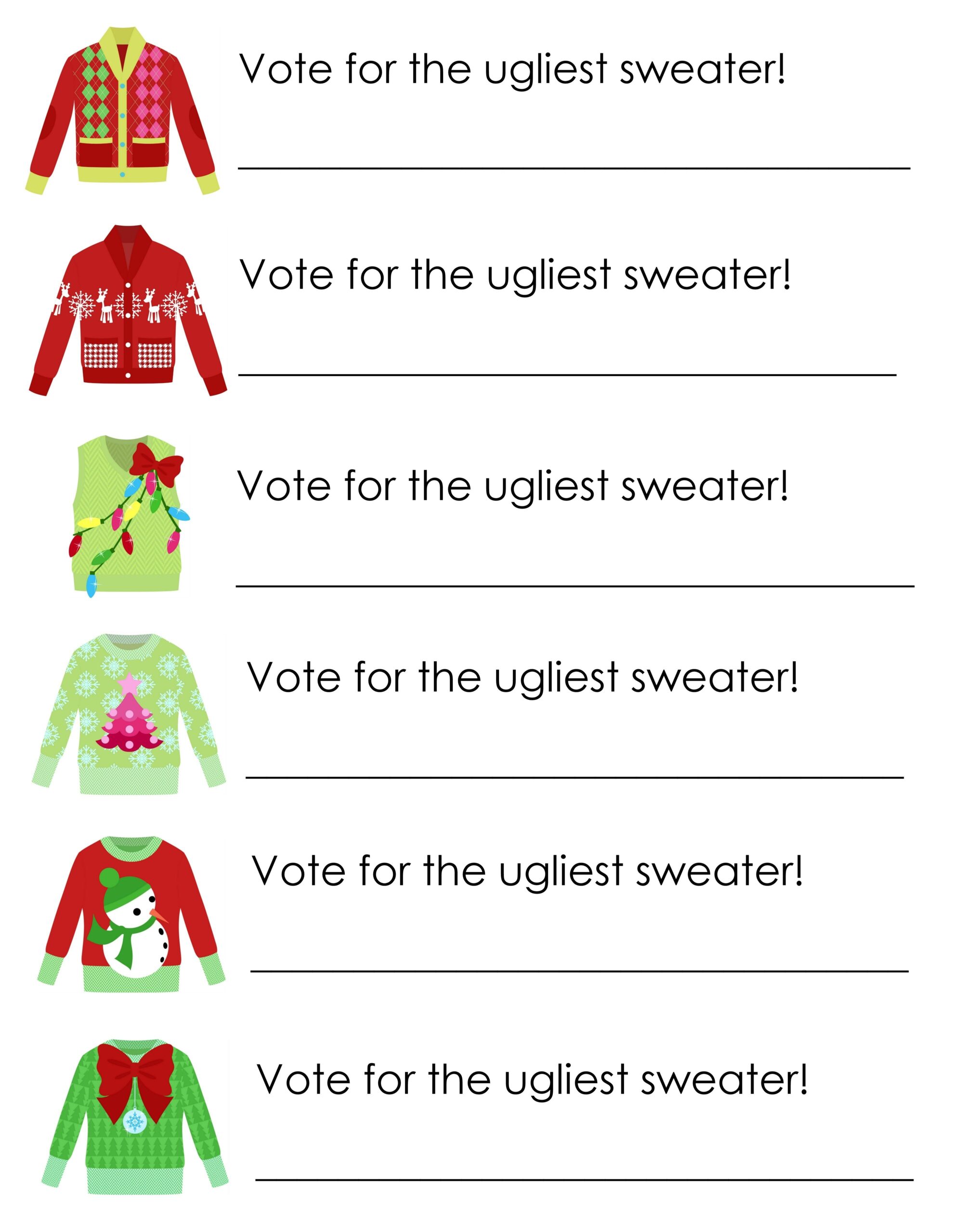 Ugly Sweater Voting Template Free Printable