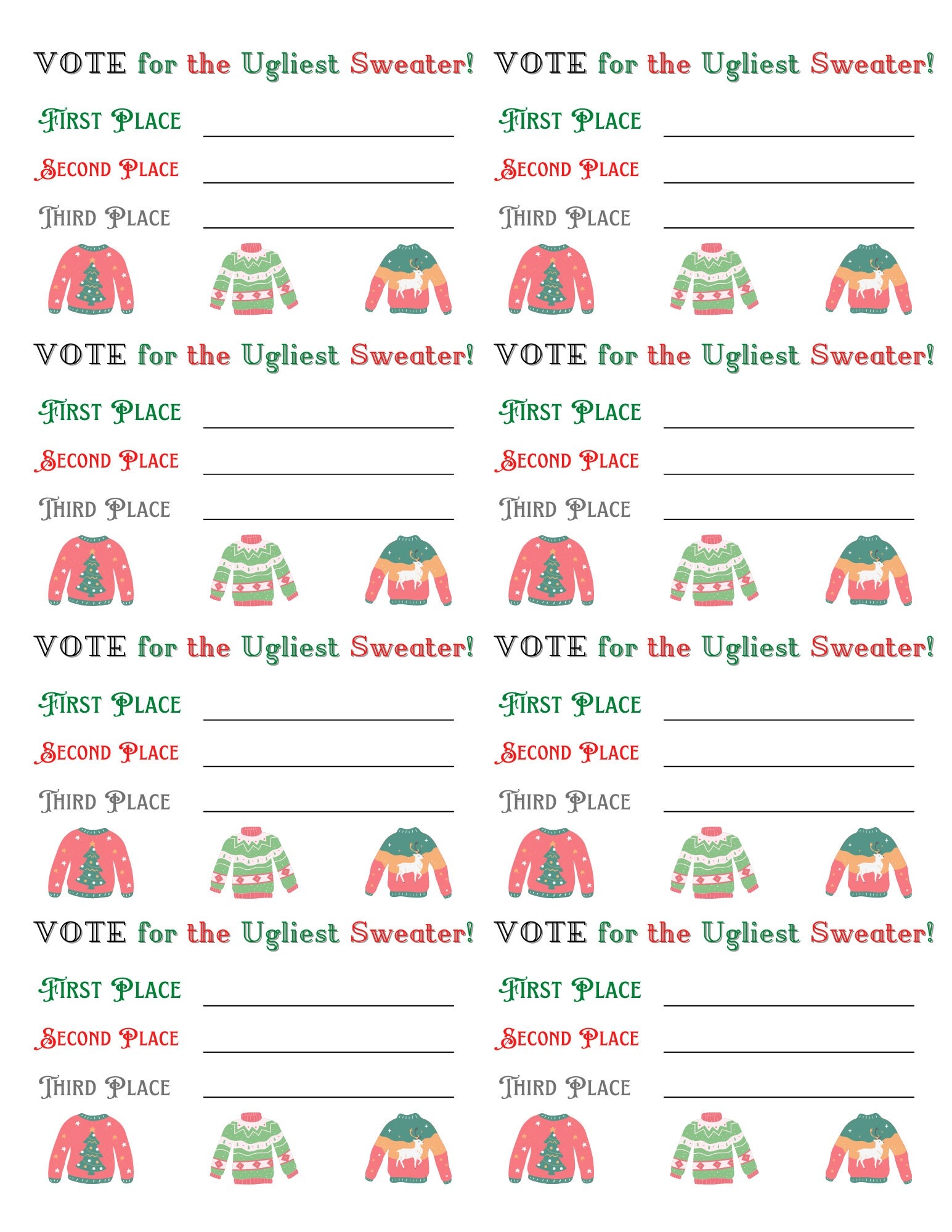 Ugly Sweater Voting Ballot Printable Instant Digital Download Ugly Sweater Scorecard Ugly Sweater Contest Ugly Sweater Score Sheet Etsy