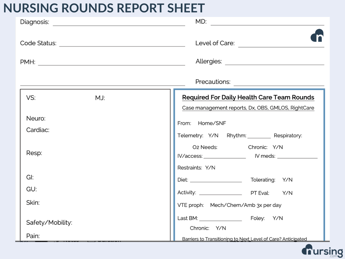 Printable Nursing Change Of Shift Report Template