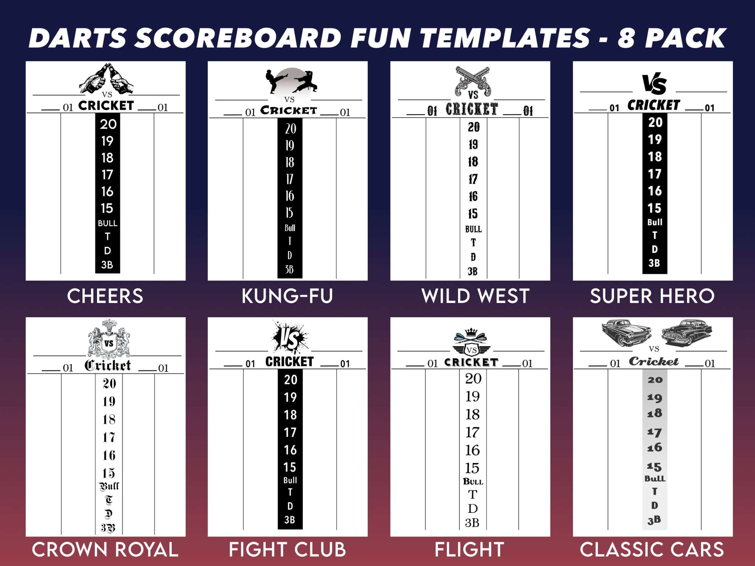 UPDATED Darts Scoreboard Templates 8 Pack Of Printable Designs Etsy