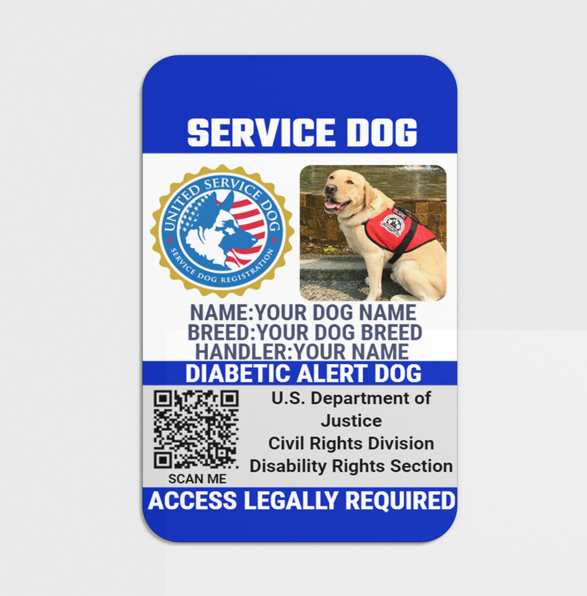 Printable Service Dog Id Card Template Free Download