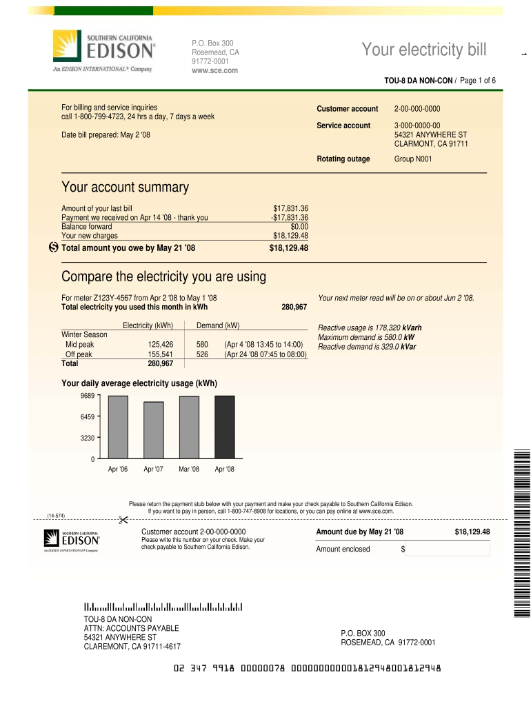 Printable Editable Blank Utility Bill Template