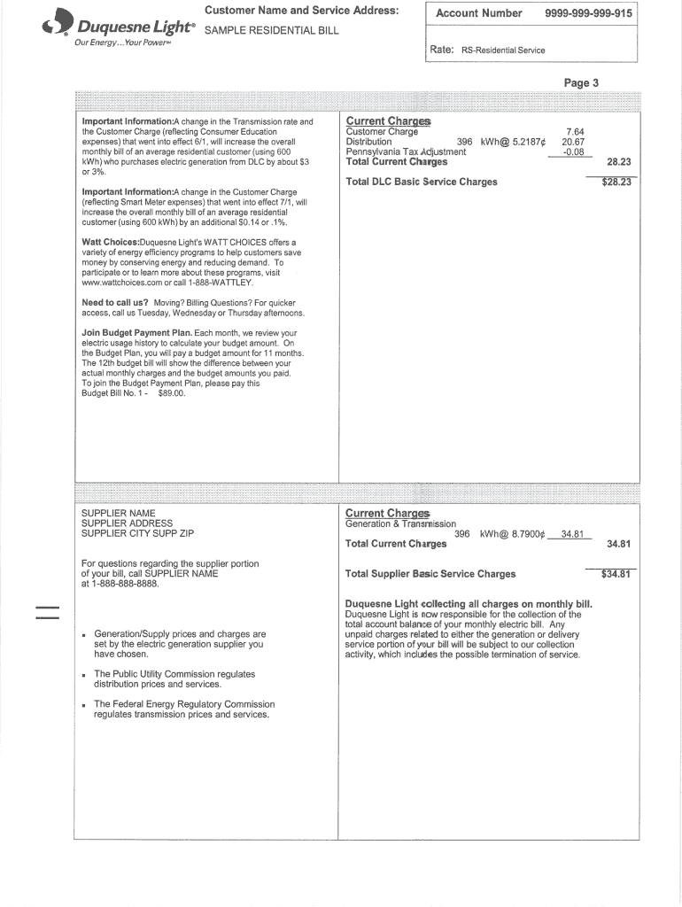Utility Bill Template Fill Online Printable Fillable Blank PdfFiller