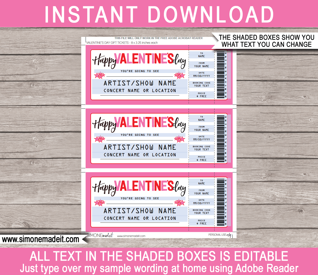 Valentine s Day Concert Ticket Template Printable Gift Voucher