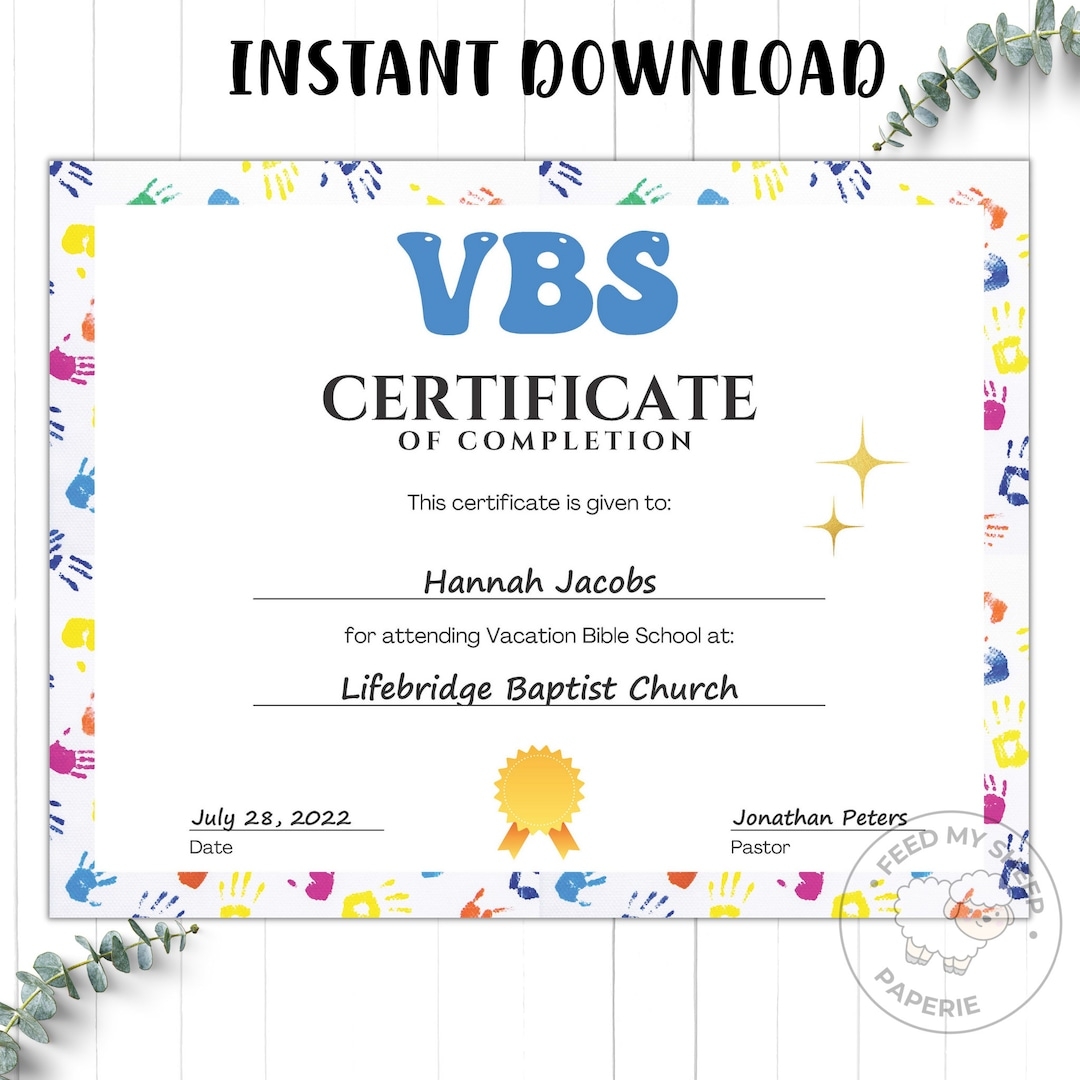 Free Printable Vbs Certificate Template