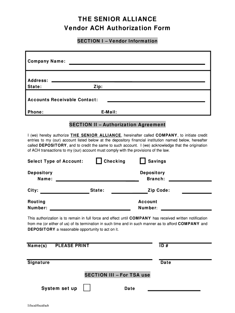 Vendor Ach Authorization Form Template Fill Online Printable Fillable Blank PdfFiller