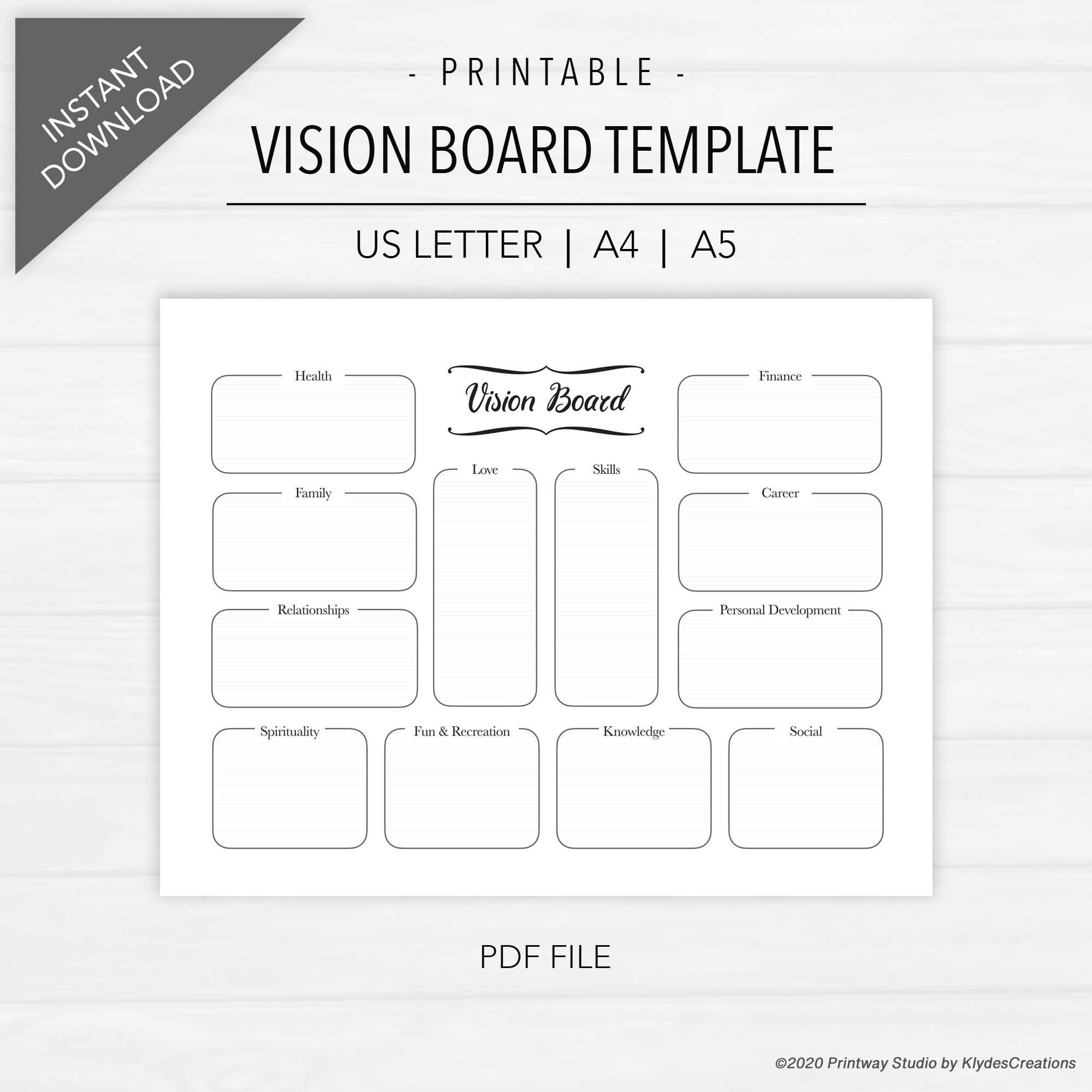 Vision Board Template Printable For Bullet Journal Or Planner Print On US Letter A4 Or A5 Size Papers Etsy