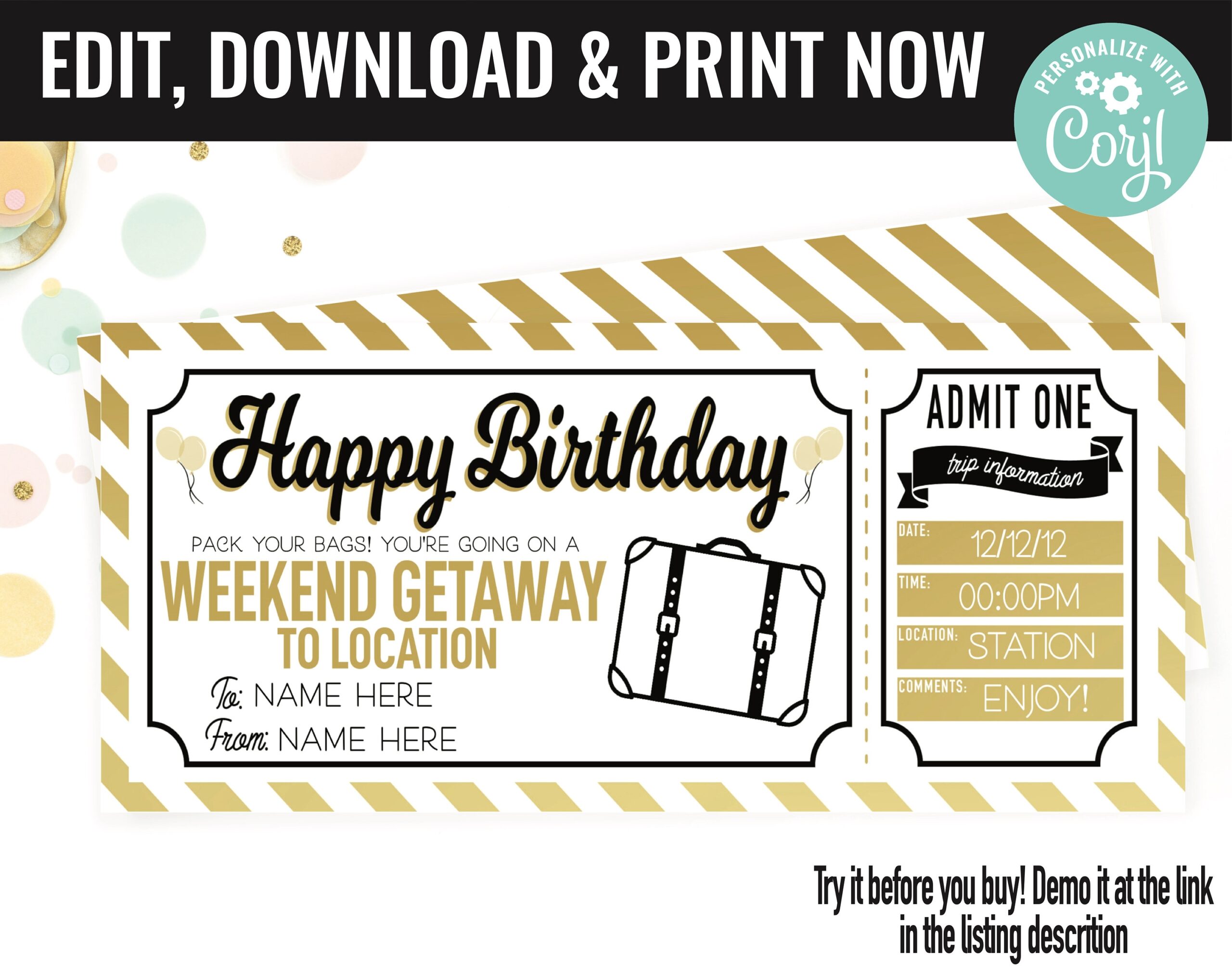 Printable Weekend Away Voucher Template