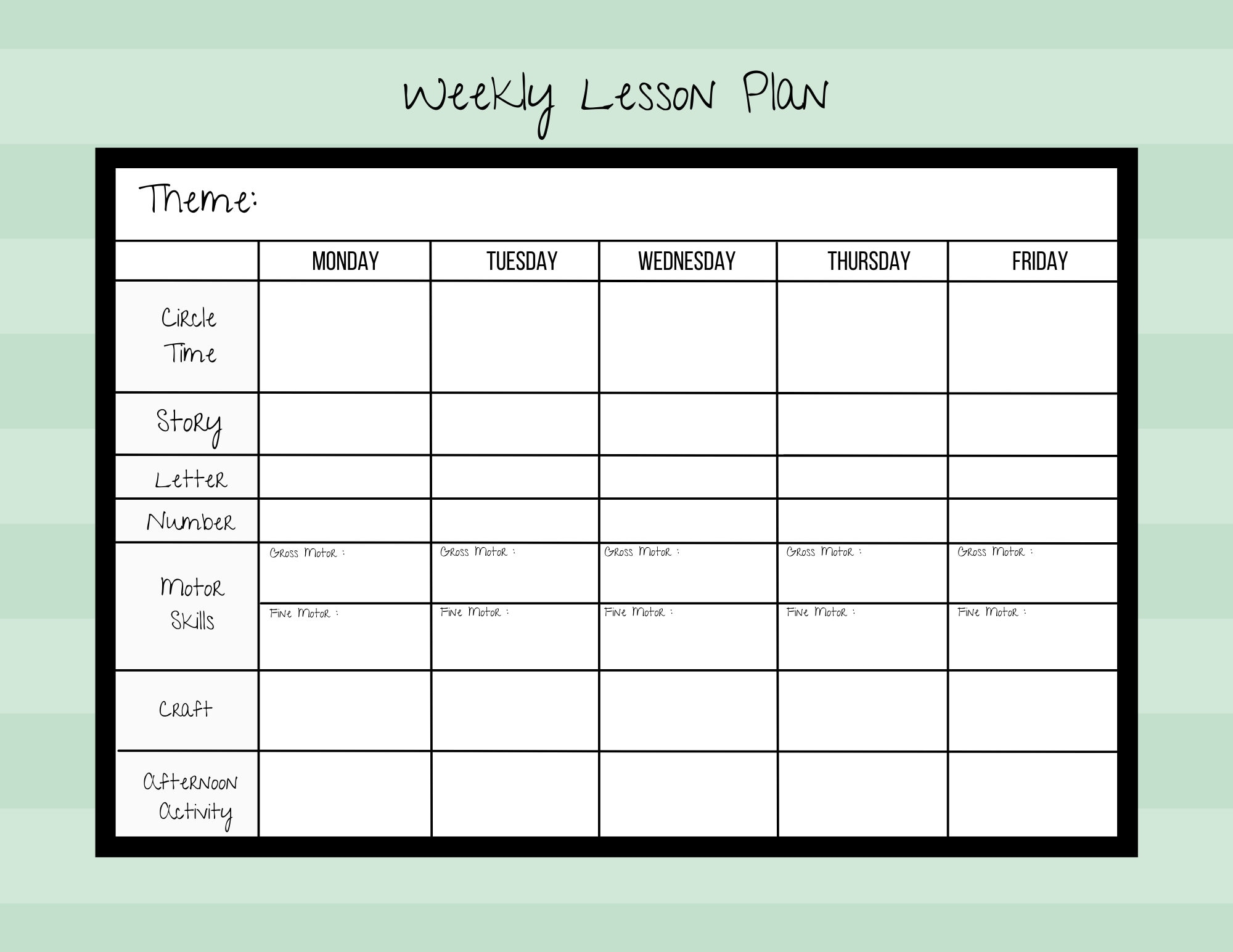 Weekly Lesson Plan For Pre k preschool kindergarten daycare PDF Instant Digital Download Printable Template Toddler Planner Simple Etsy