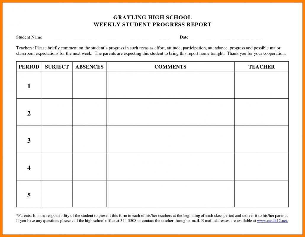 Printable Student Progress Report Template