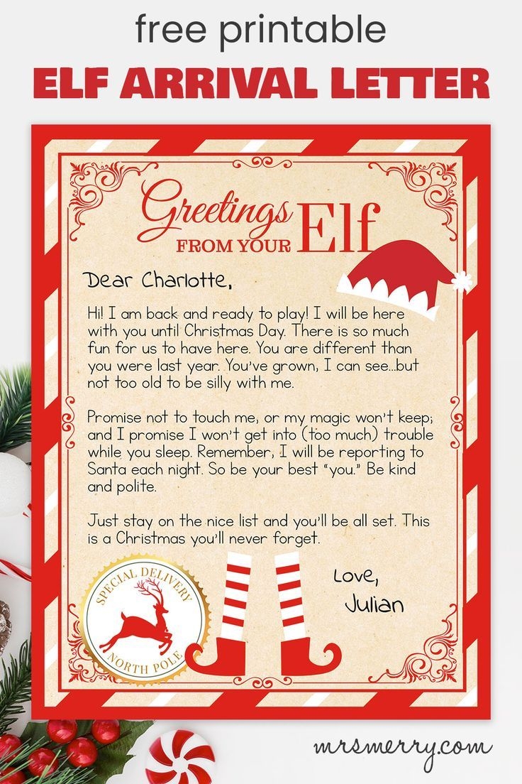 Printable Elf On The Shelf Letter Template