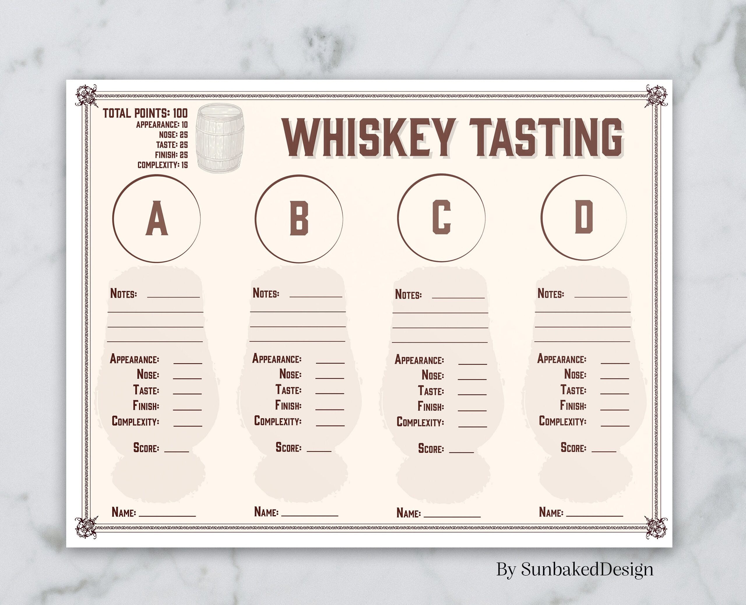 Whiskey Tasting Sheet For 4 Tastings Whiskey Tasting Party Whiskey Scorecard Whiskey Tasting Mat Whisky Printable Etsy