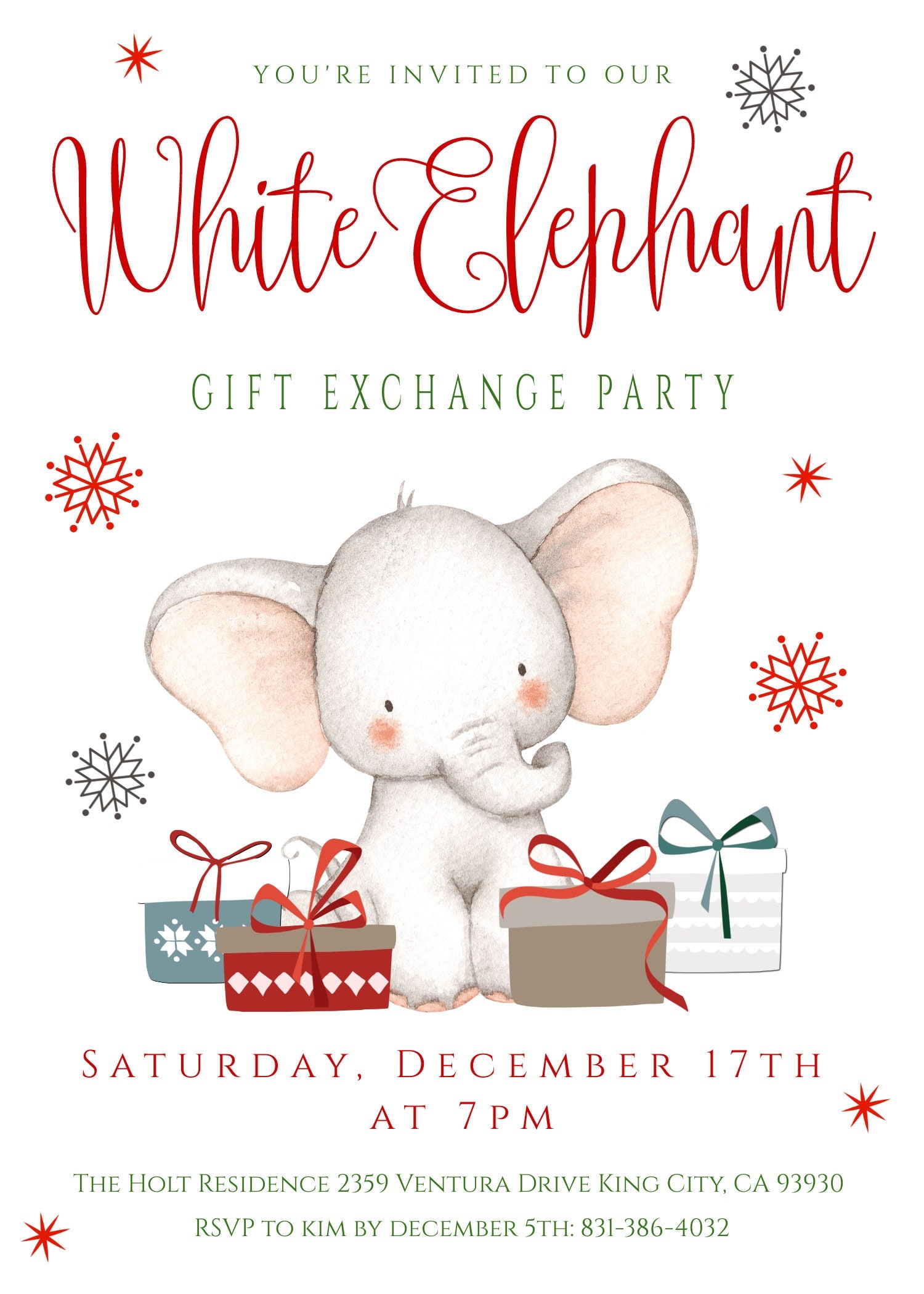 Free Printable White Elephant Invitation Template Free