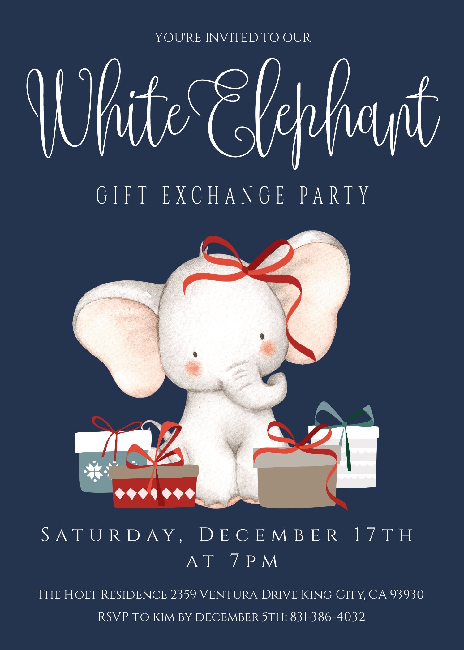 White Elephant Party Template Set Gift Exchange Party Invitation Holiday Party Template Set Christmas Party Invite Instant Download Edit Etsy