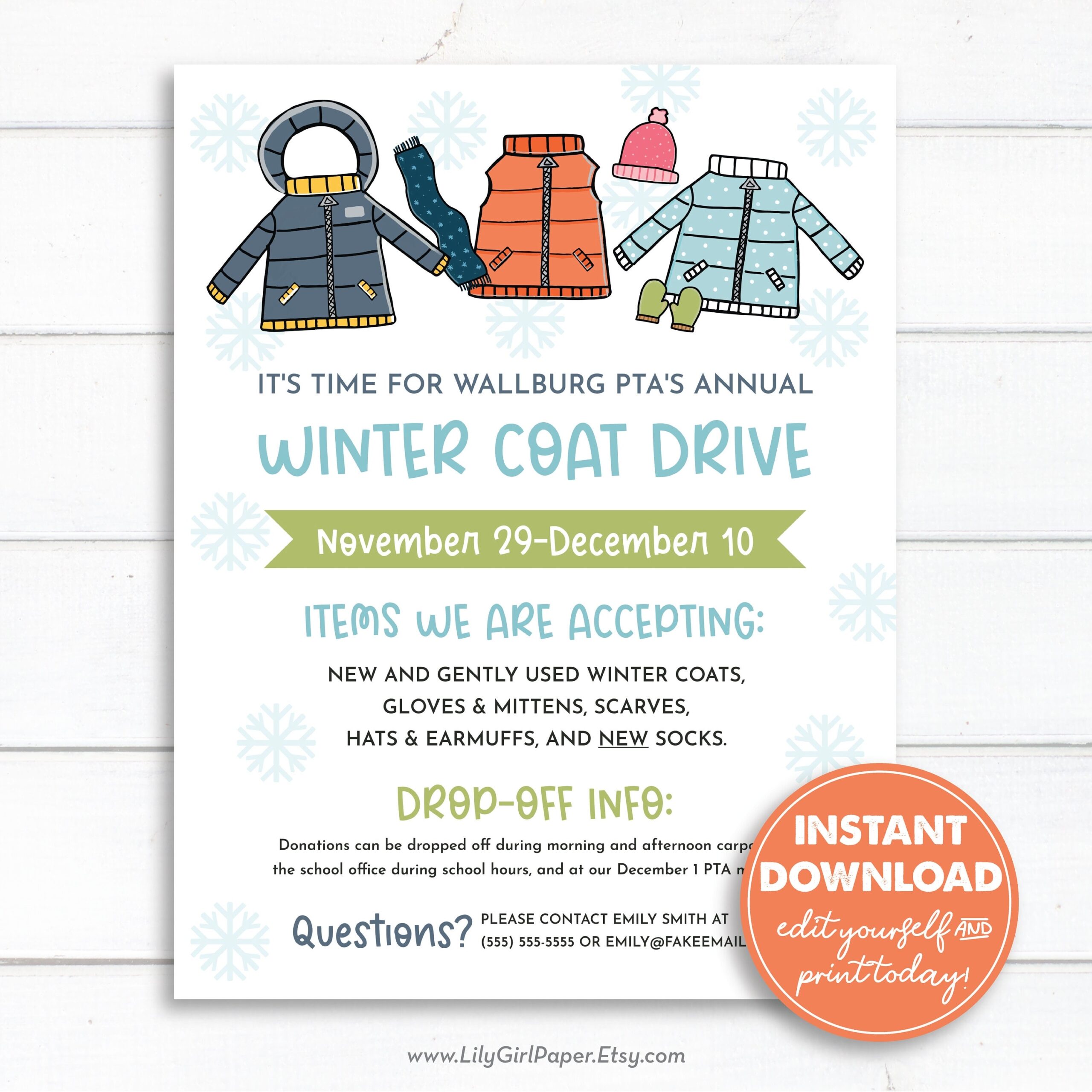 Winter Coat Drive Flyer Editable Template Winter Clothing Donations 8 5x11 PTA PTO Flyer Holiday Church Group Or School Instant Download Etsy