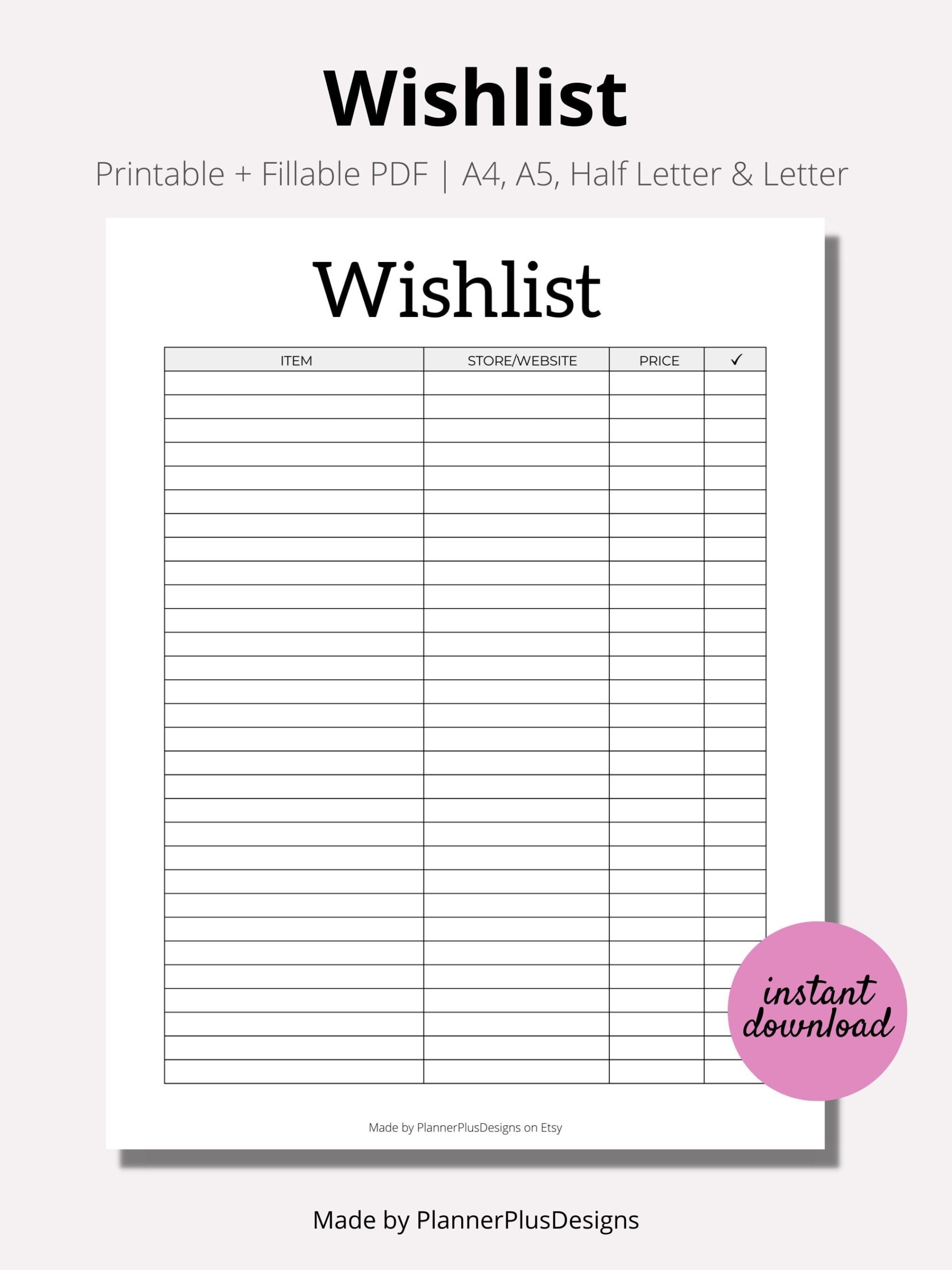 Wishlist Printable Wishlist Printable Tracker Template Shopping Wish List Printable INSTANT Download PDF Items To Buy a4 A5 Half LETTER Etsy Singapore