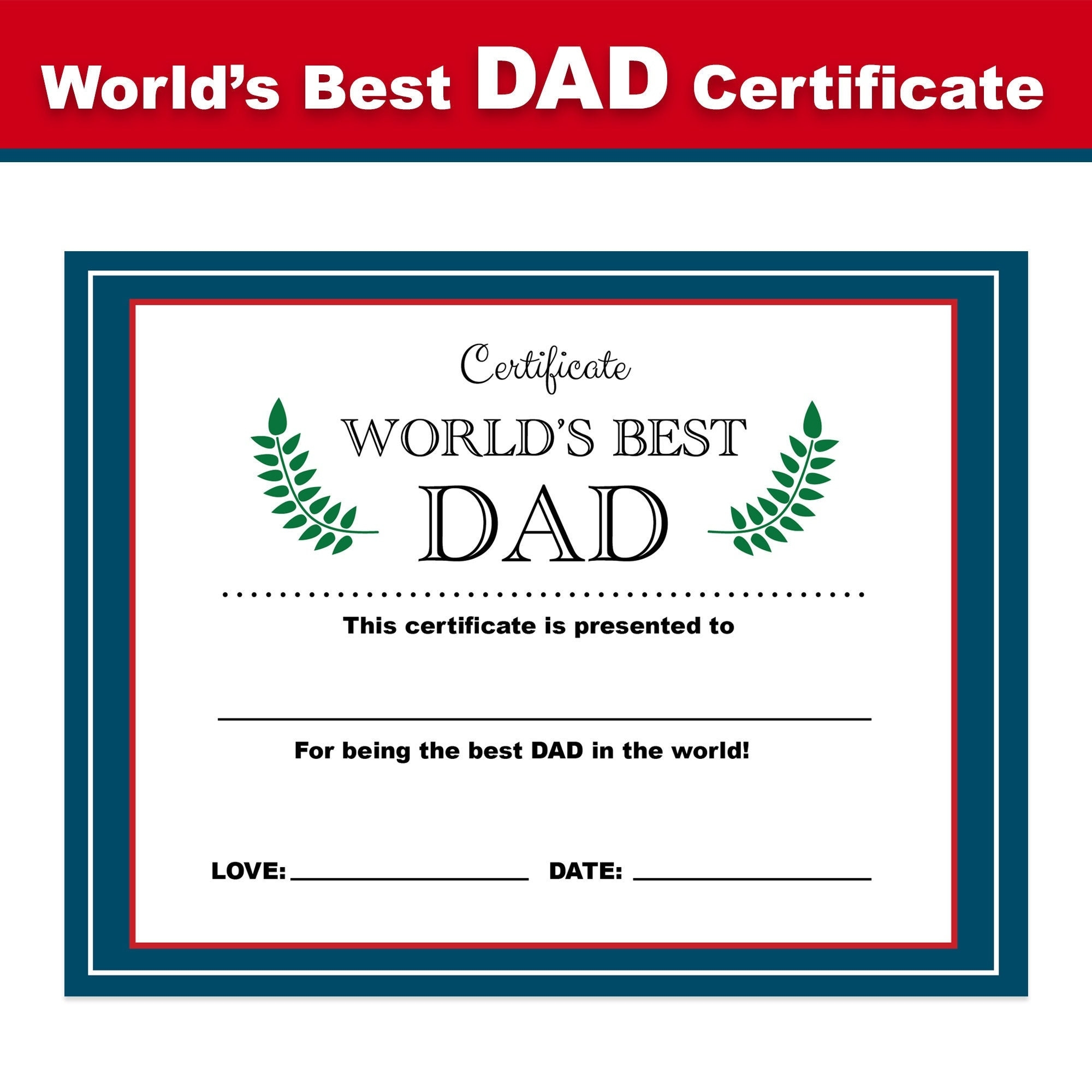 World s Best Dad Certificate Printable Instant Download Father s Day Gift Best Dad Certificate For Dad Etsy