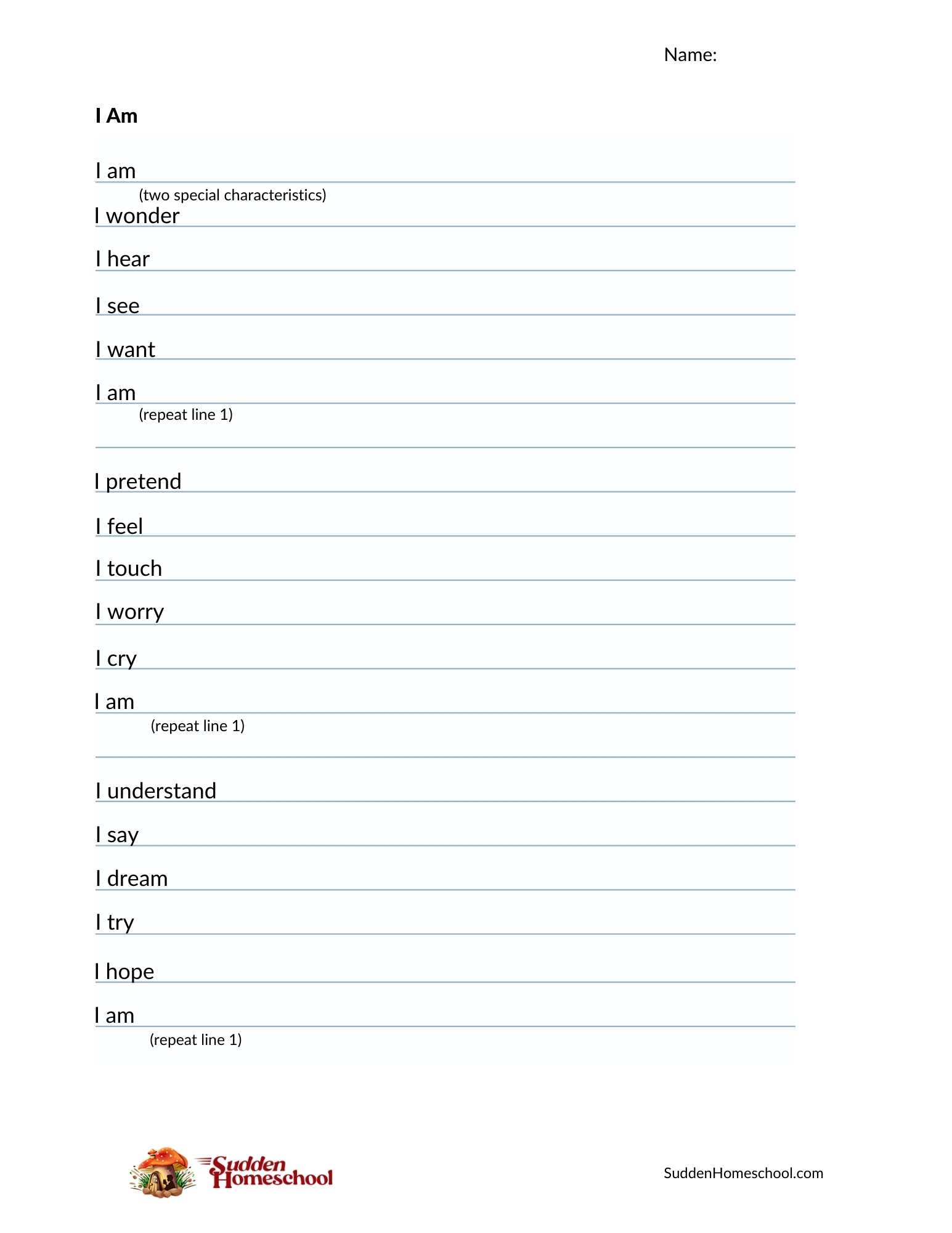 Write An I Am Poem Sudden Homeschool