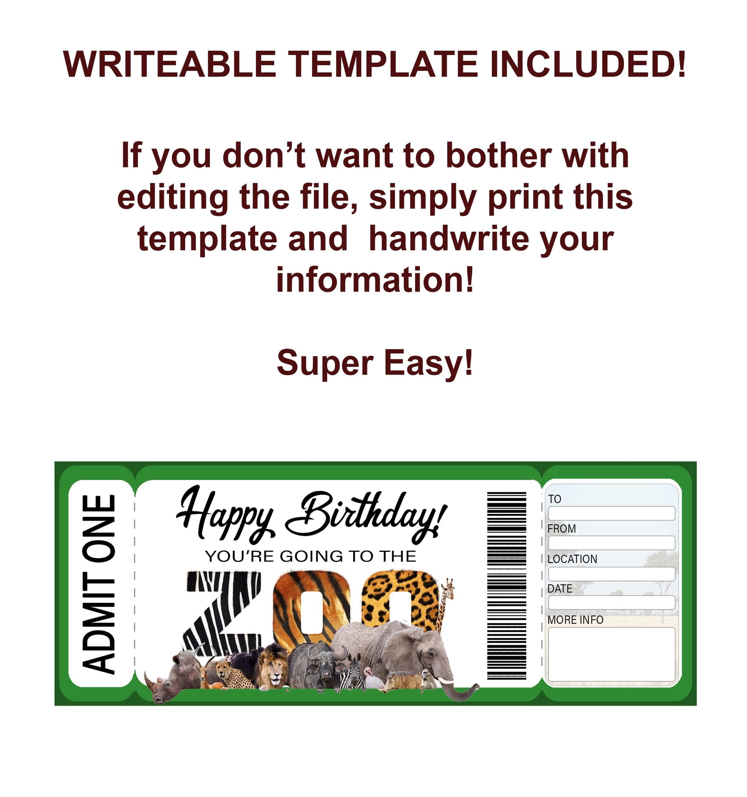 Zoo Printable Ticket Birthday Zoo Ticket Printable Zoo Gift Ticket Editable Zoo Ticket Printable Tickets Zoo Tickets Printable Tickets Zoo Birthday Party