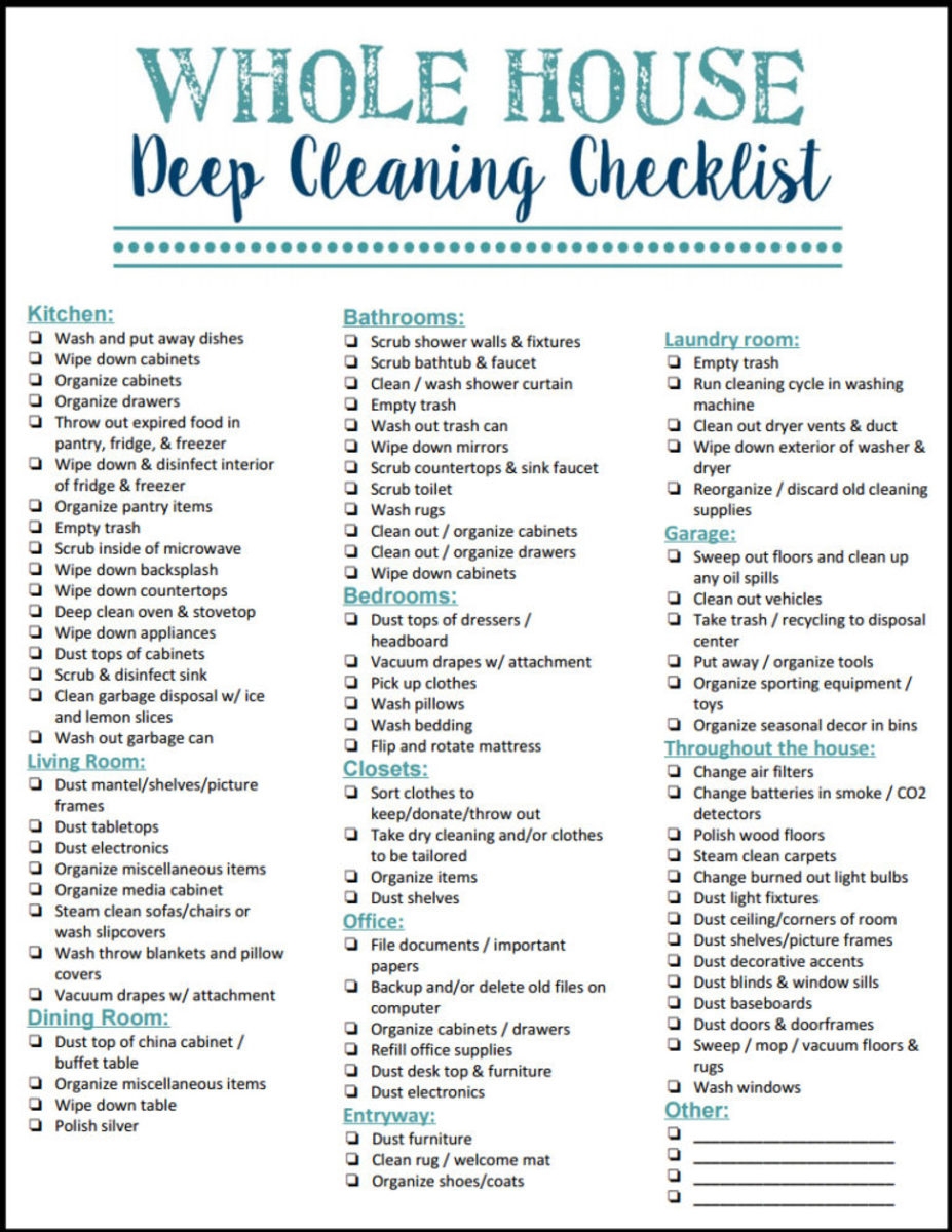 Free Printable House Cleaning List