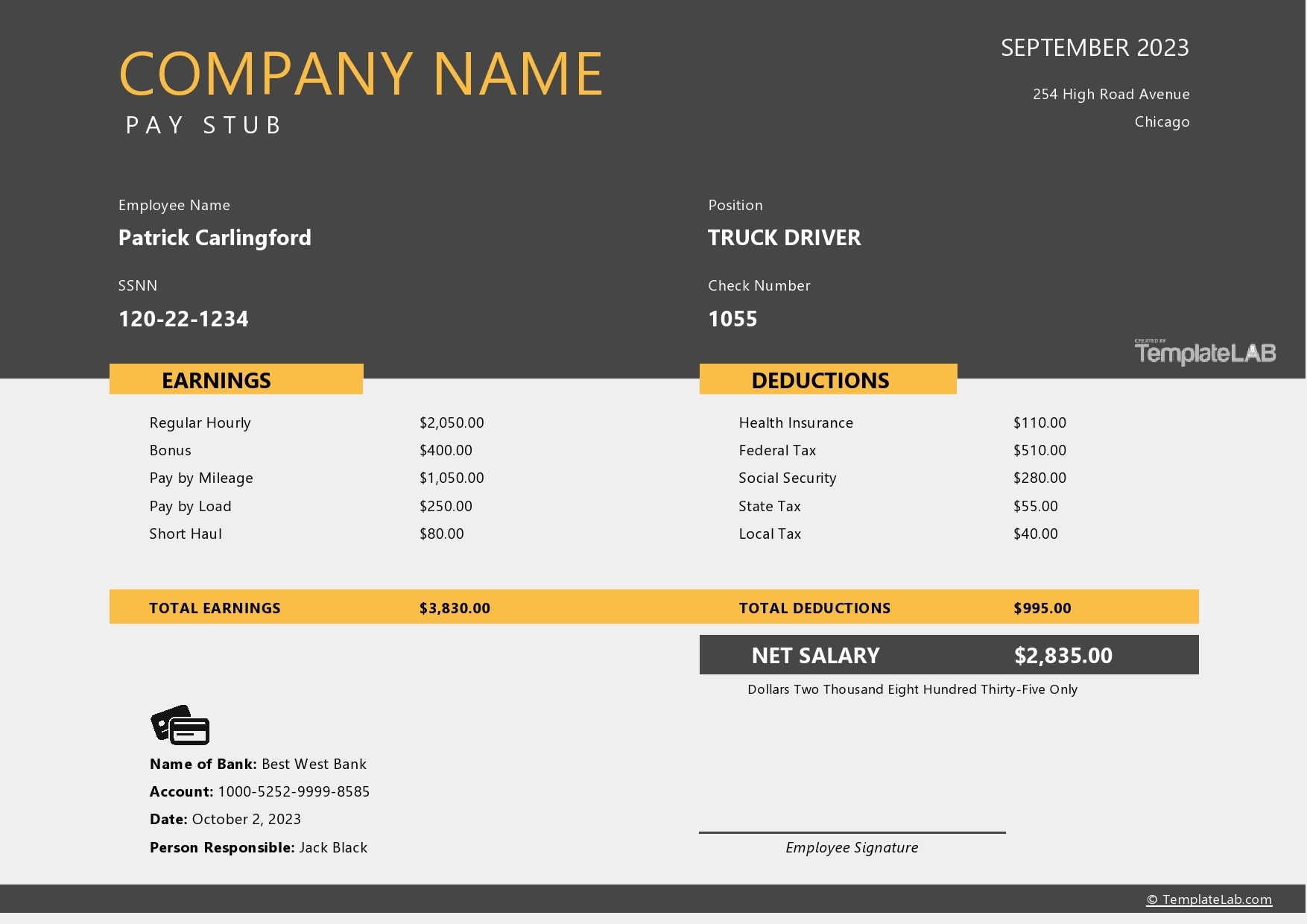 Truck Driver Payroll Template Excel