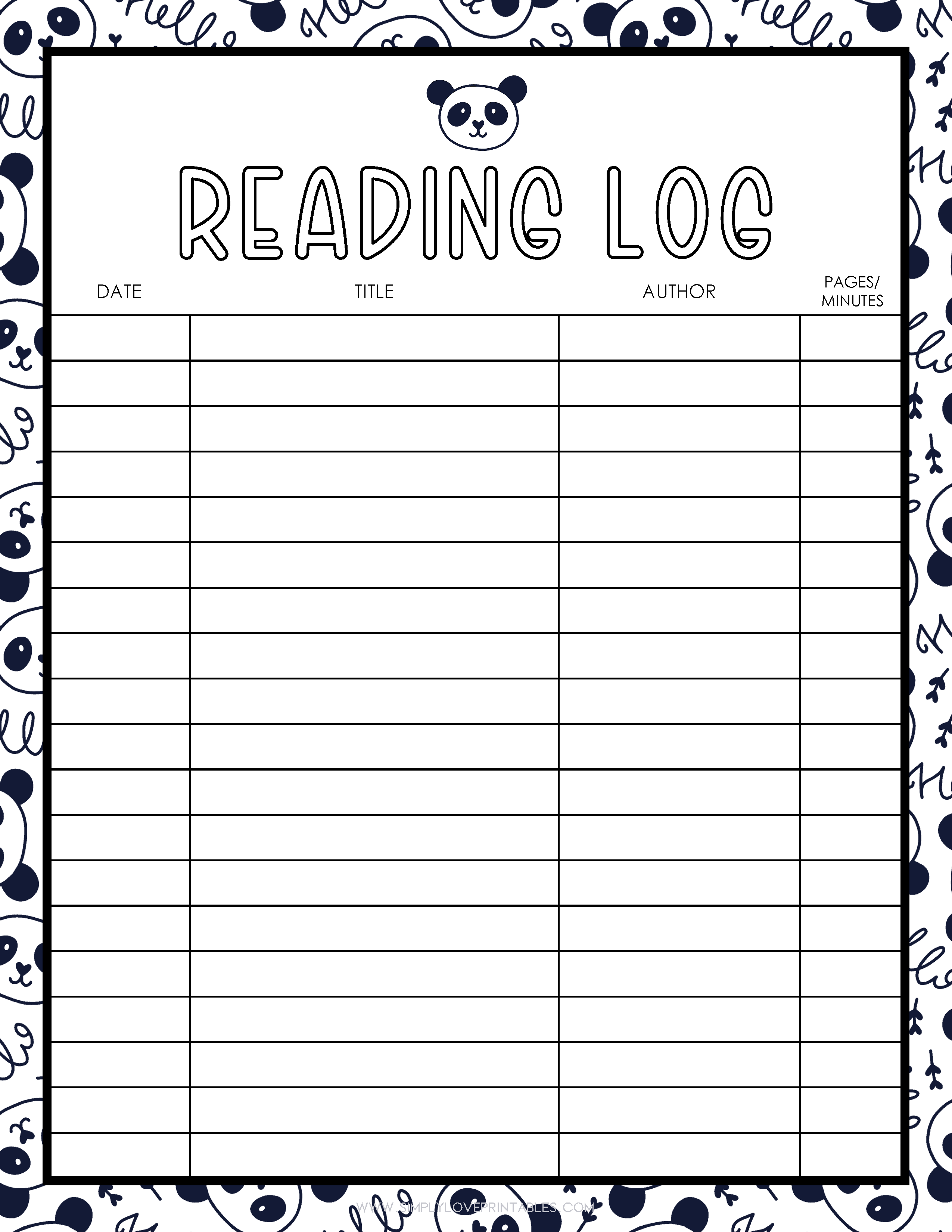 Reading Log For Elementary Students