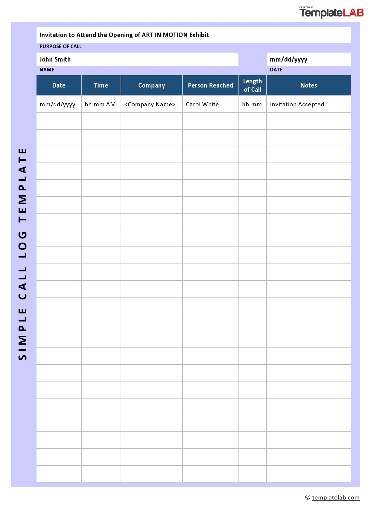 Telephone Call Log Template Excel