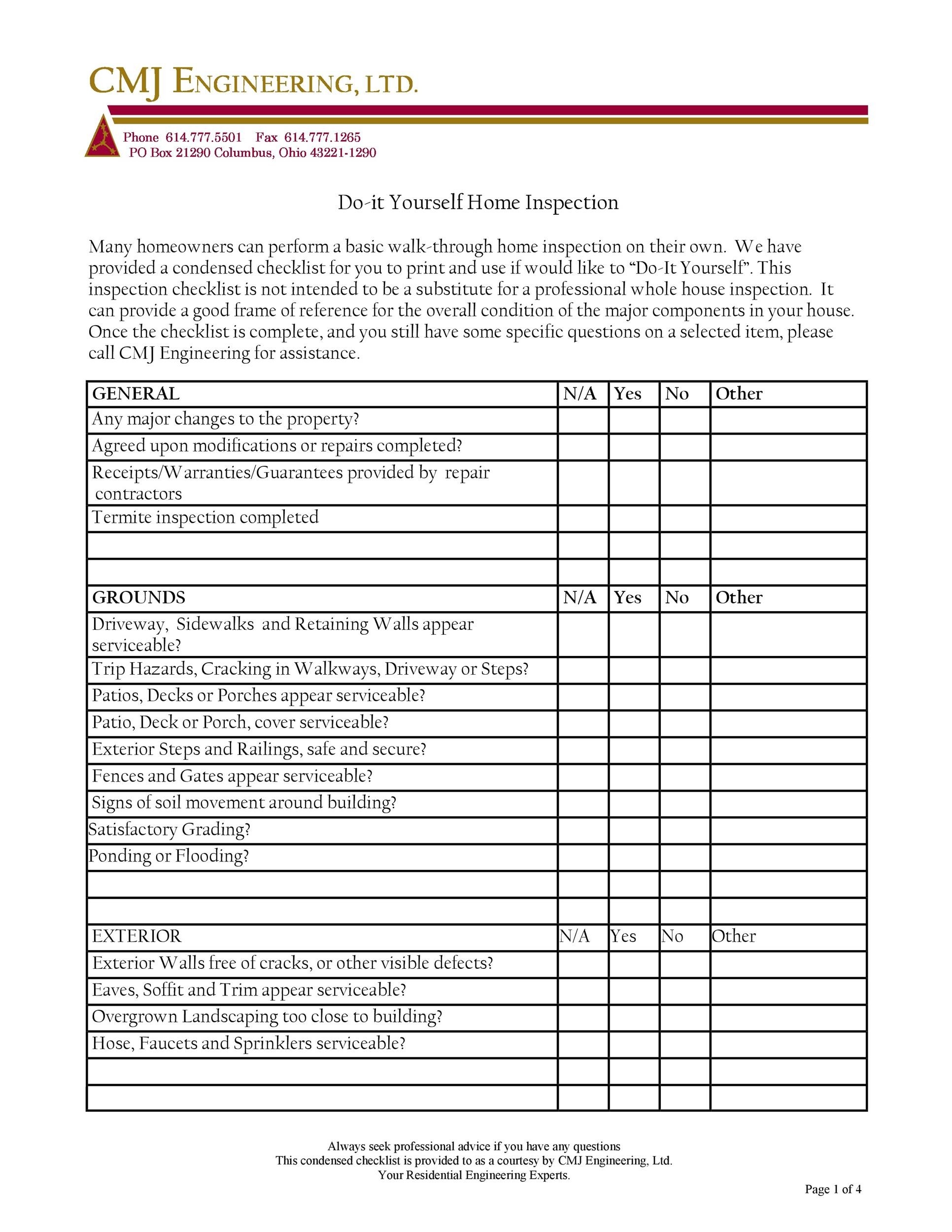 Free Home Inspection Checklist Pdf