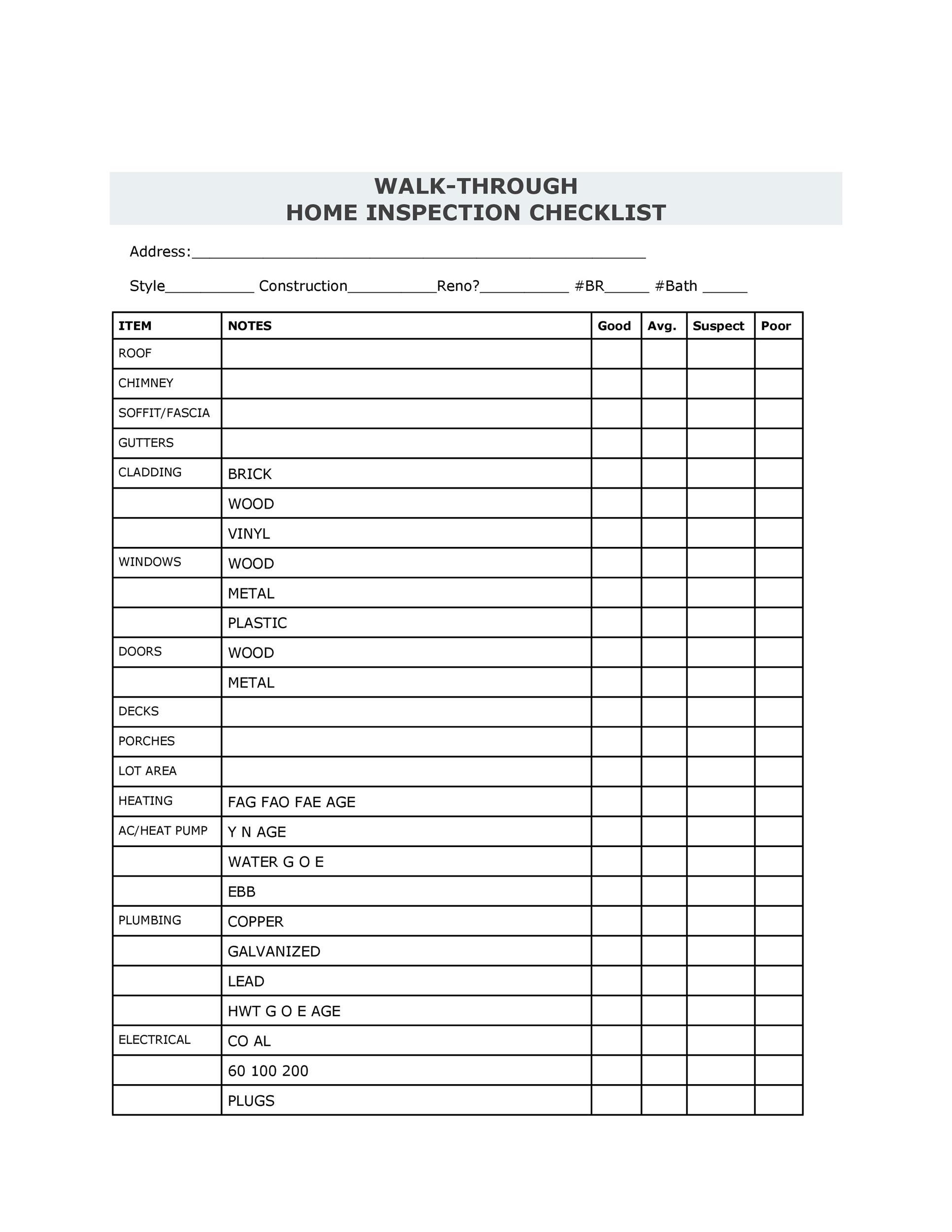 Free Printable Home Inspection Checklist For Buyers Pdf
