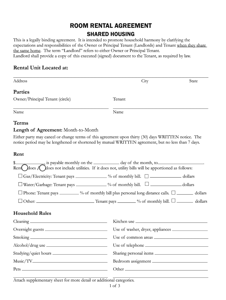 2017 2024 Form UCSC Room Rental Agreement Shared Housing Fill Online Printable Fillable Blank PdfFiller