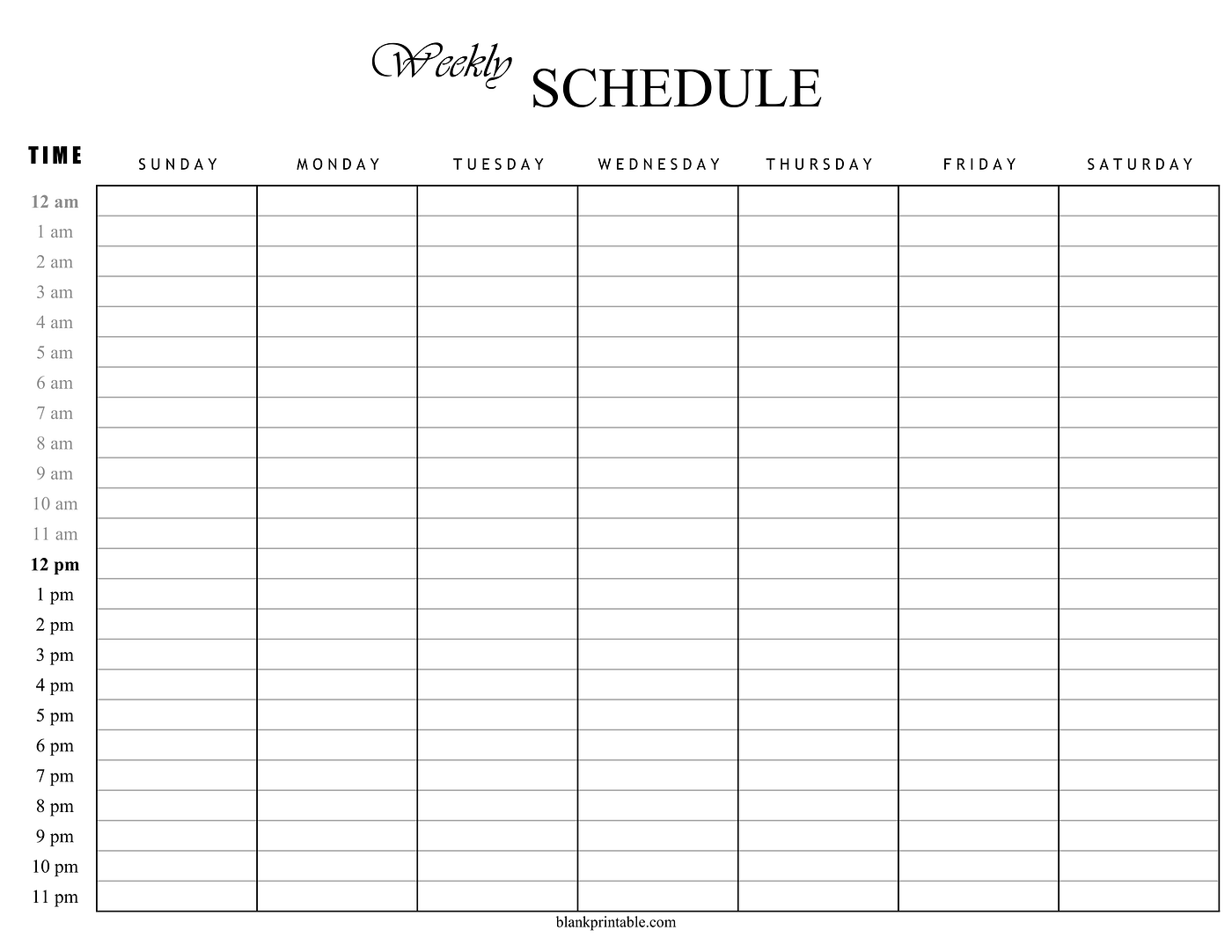 Weekly Hour By Hour Schedule
