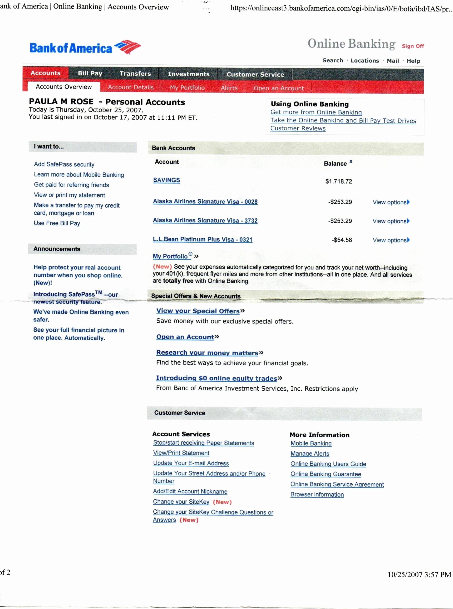 Pdf Editable Bank Of America Bank Statement Template